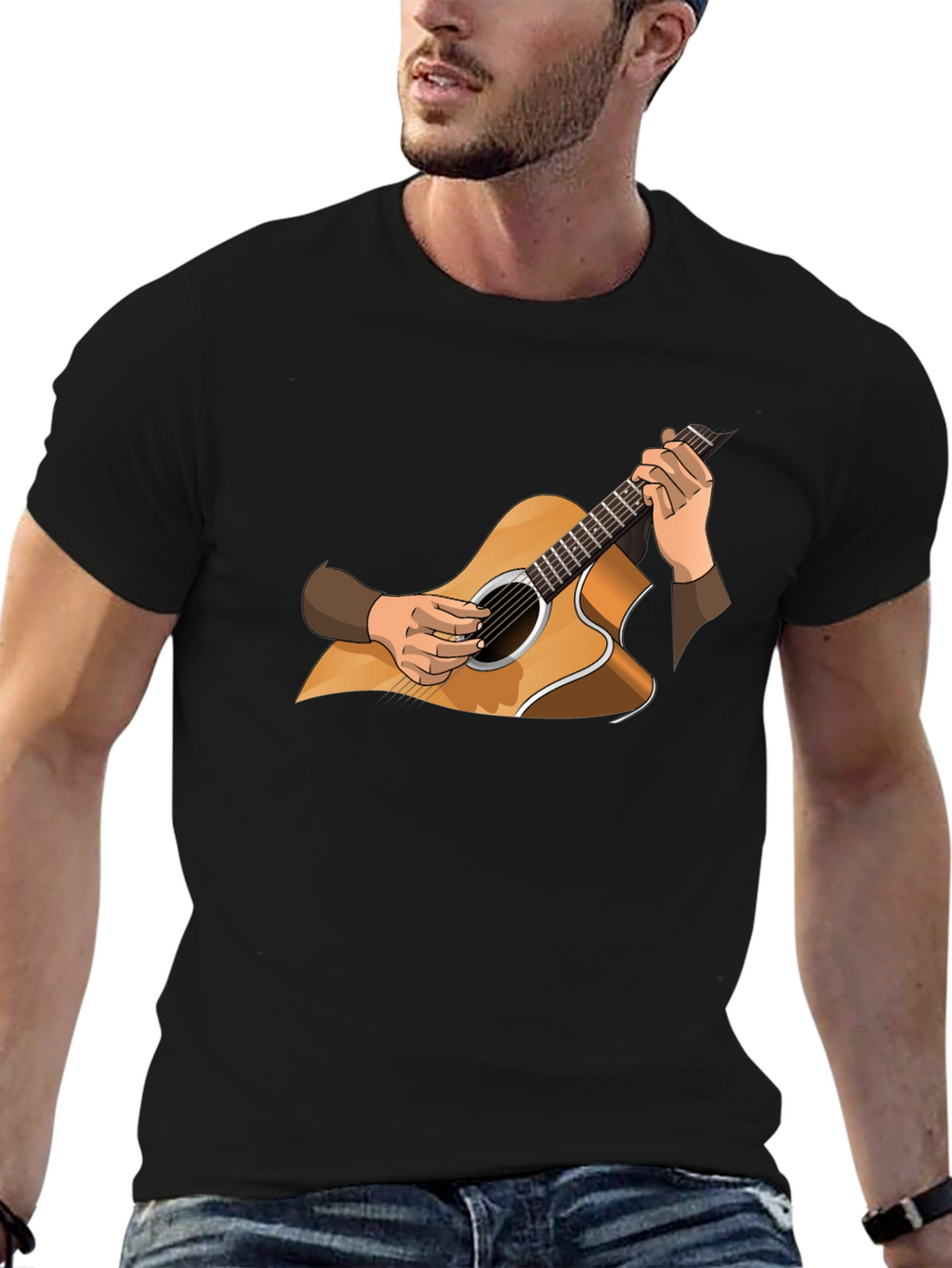 Guitar Graphic Tee - Musician Style Black T-Shirt