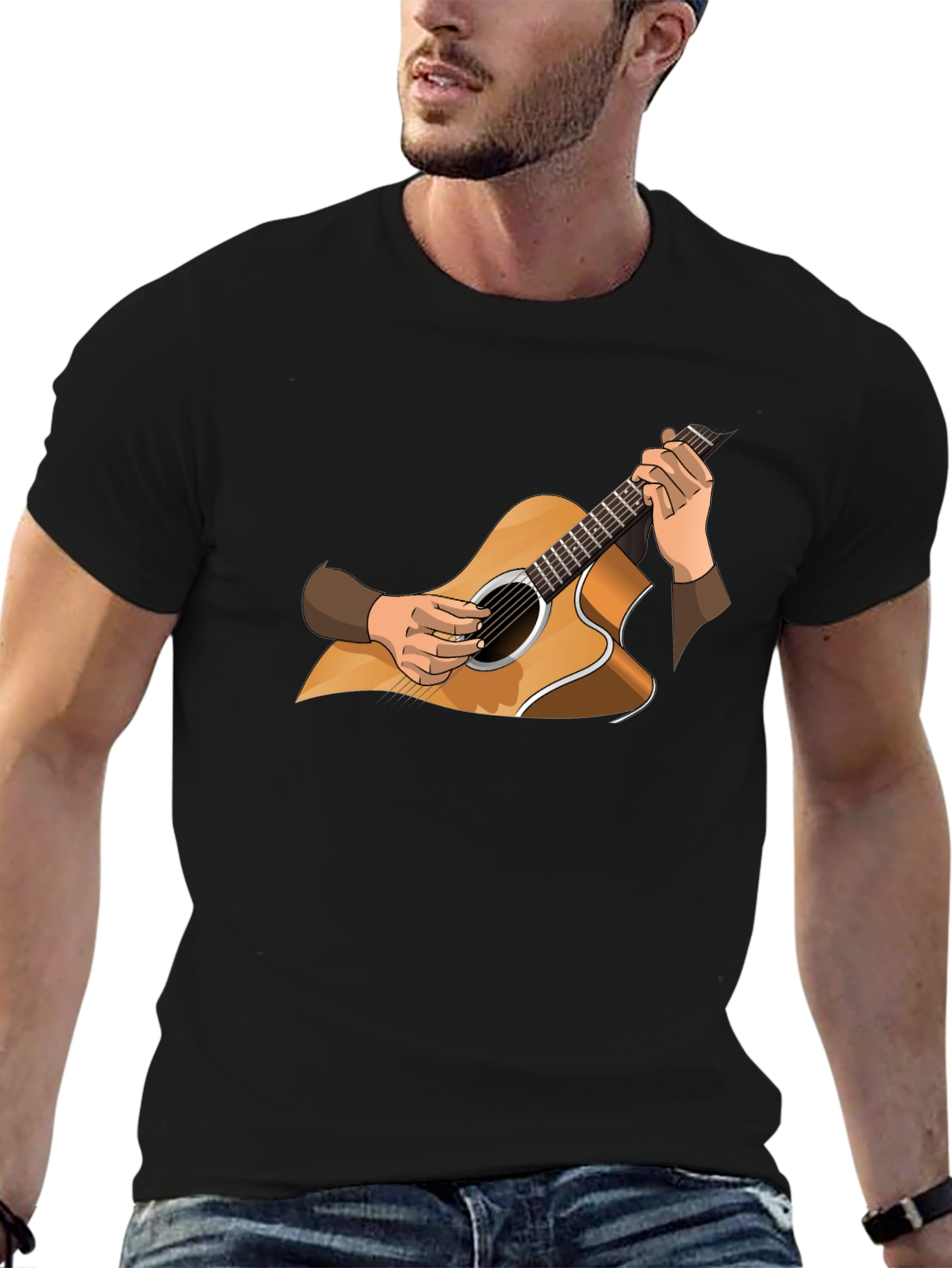 Guitar Graphic Tee - Musician Style Black T-Shirt