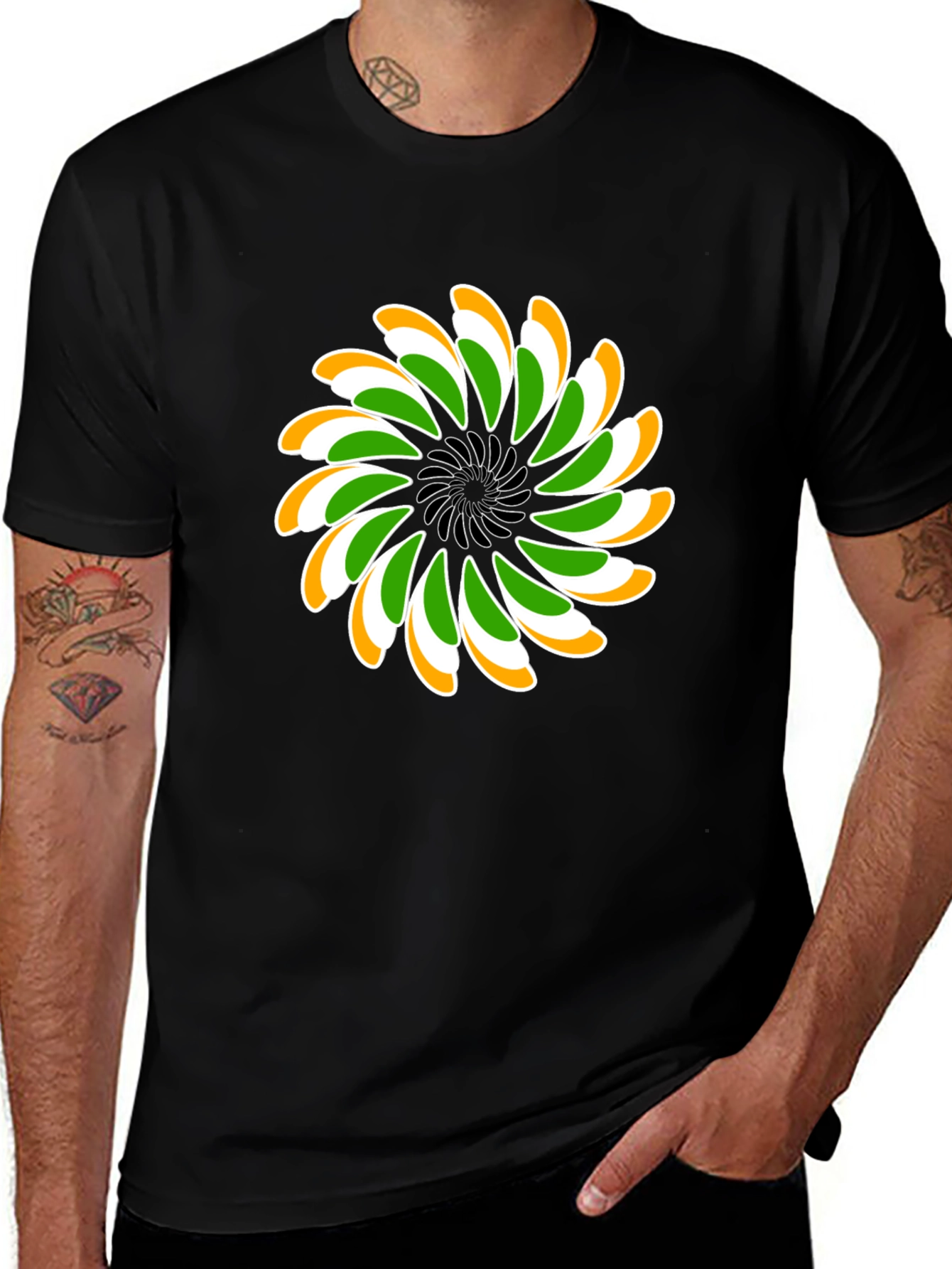 Indian Flag Floral T-Shirt - Black Cotton Blend
