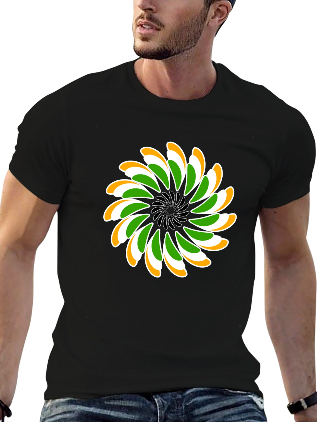 Indian Flag Floral T-Shirt - Black Cotton Blend