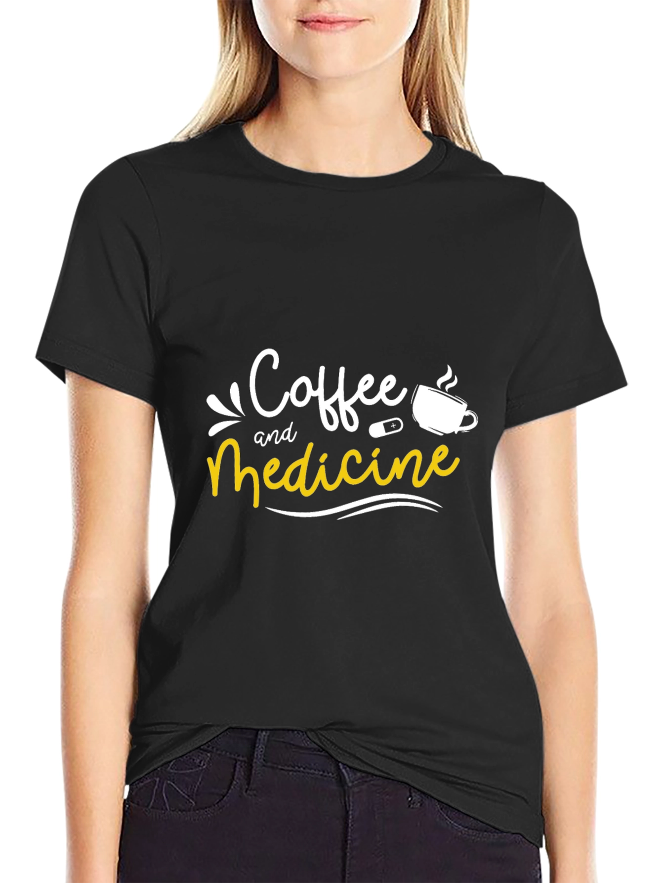 Coffee and Medicine Graphic Tee - Black Unisex T-Shirt