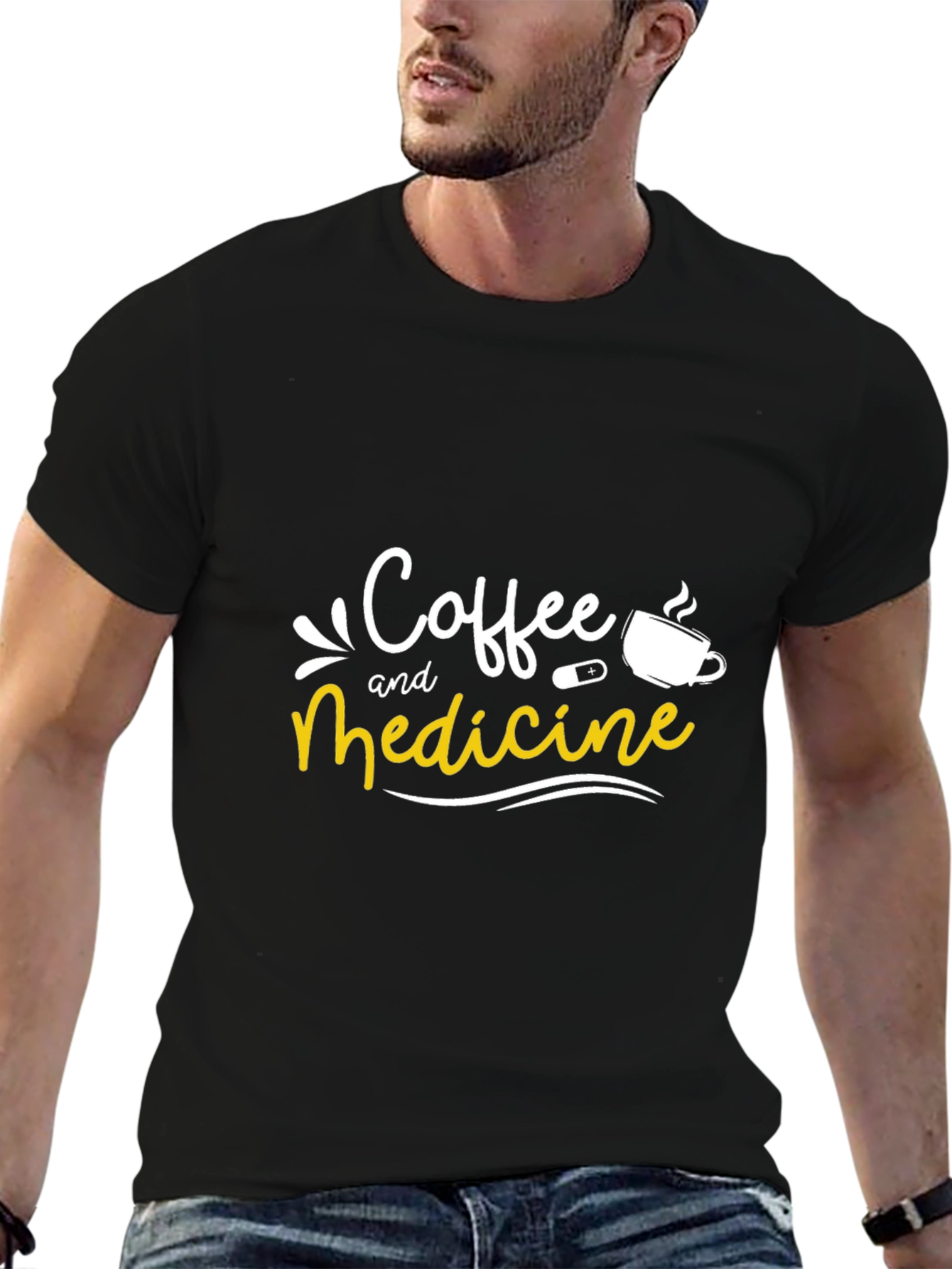 Coffee and Medicine Graphic Tee - Black Unisex T-Shirt