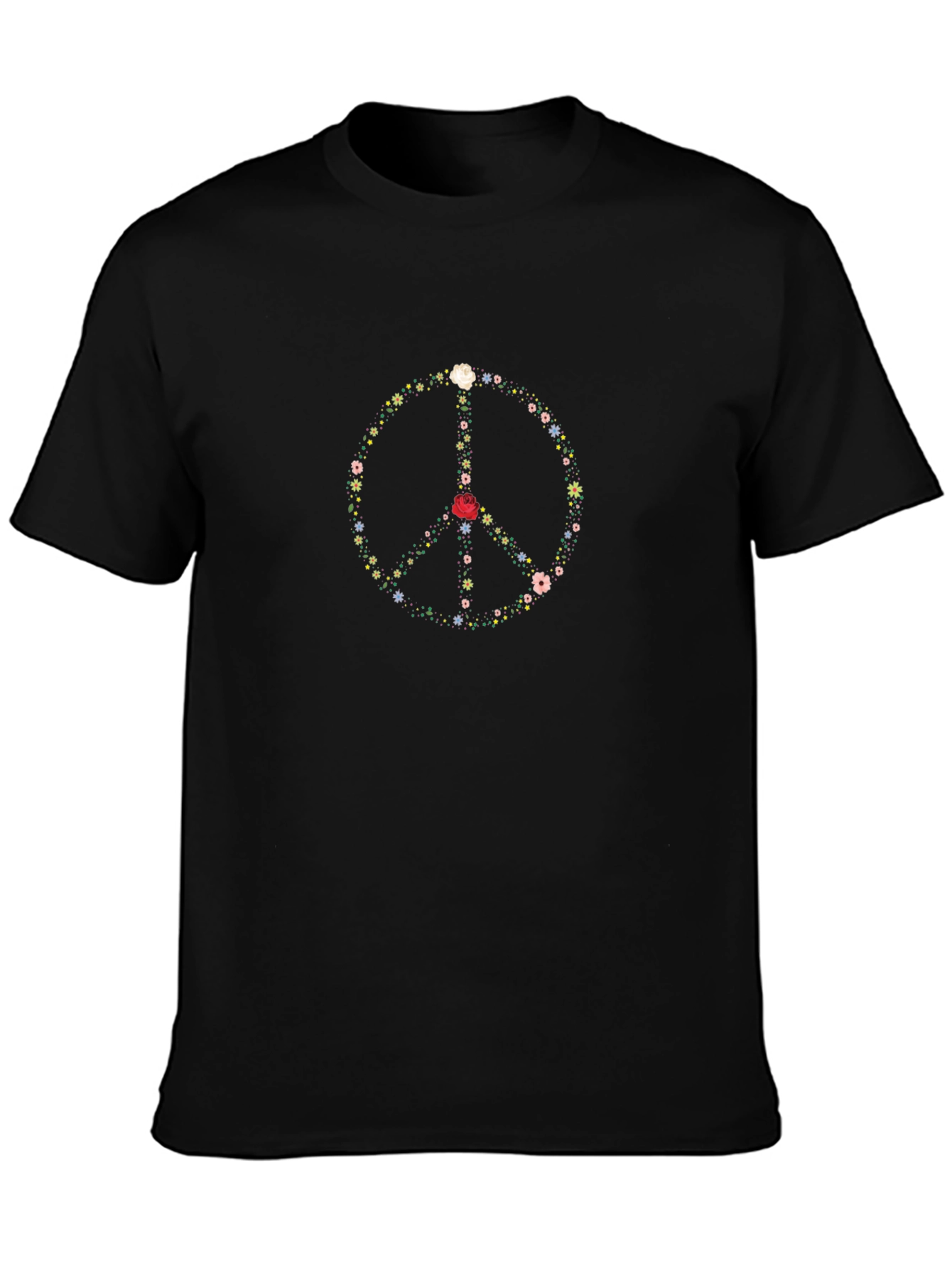 Floral Peace Sign Black T-Shirt