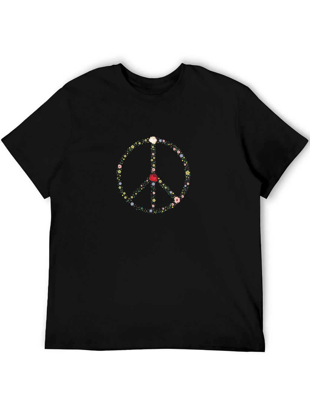 Floral Peace Sign Black T-Shirt