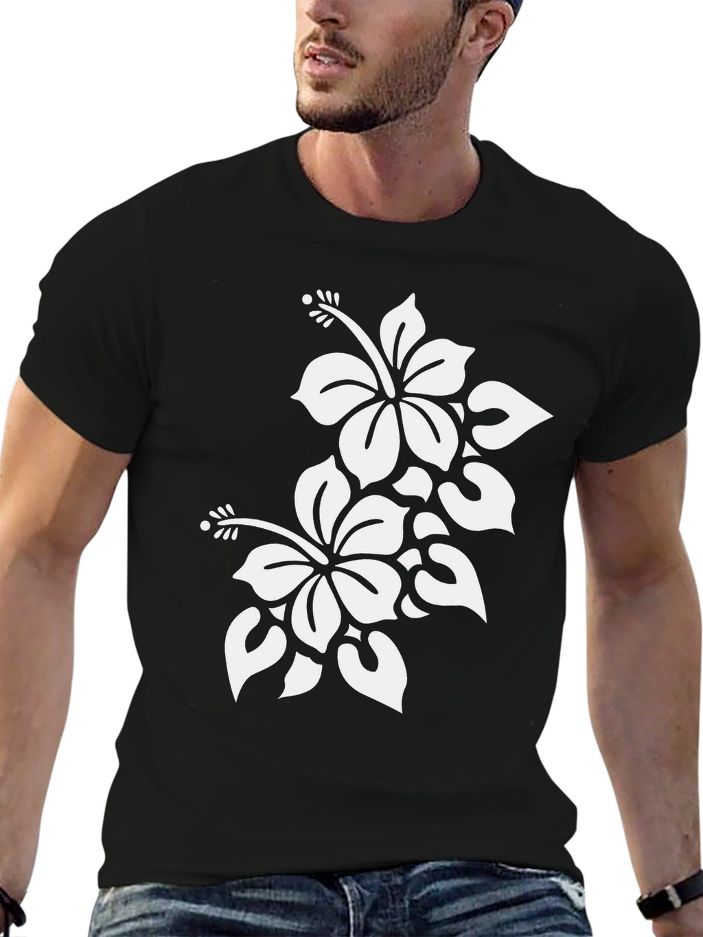 Black Floral Hibiscus T-Shirt