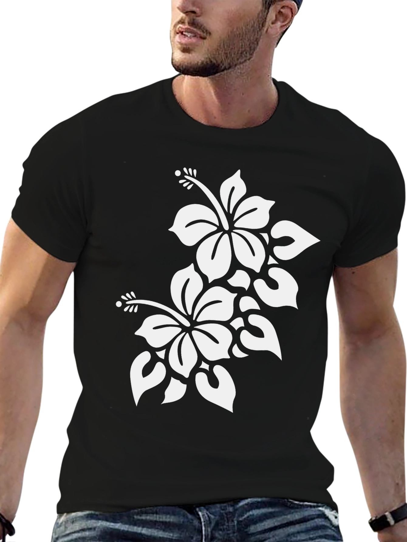 Black Floral Hibiscus T-Shirt