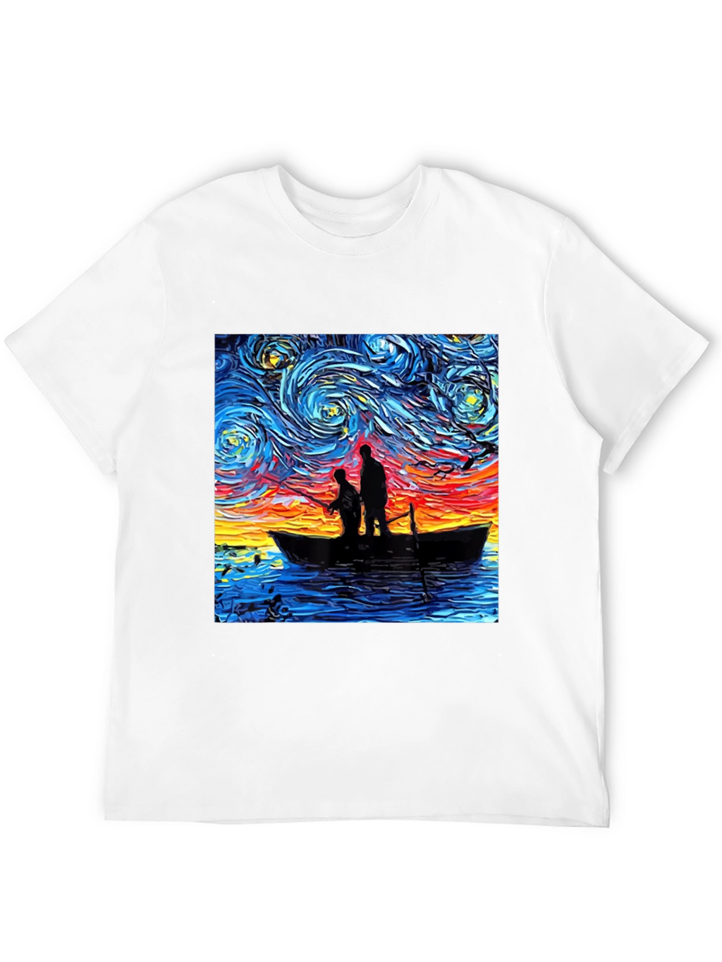 Starry Night Fishing Graphic Tee - Unique Art Shirt