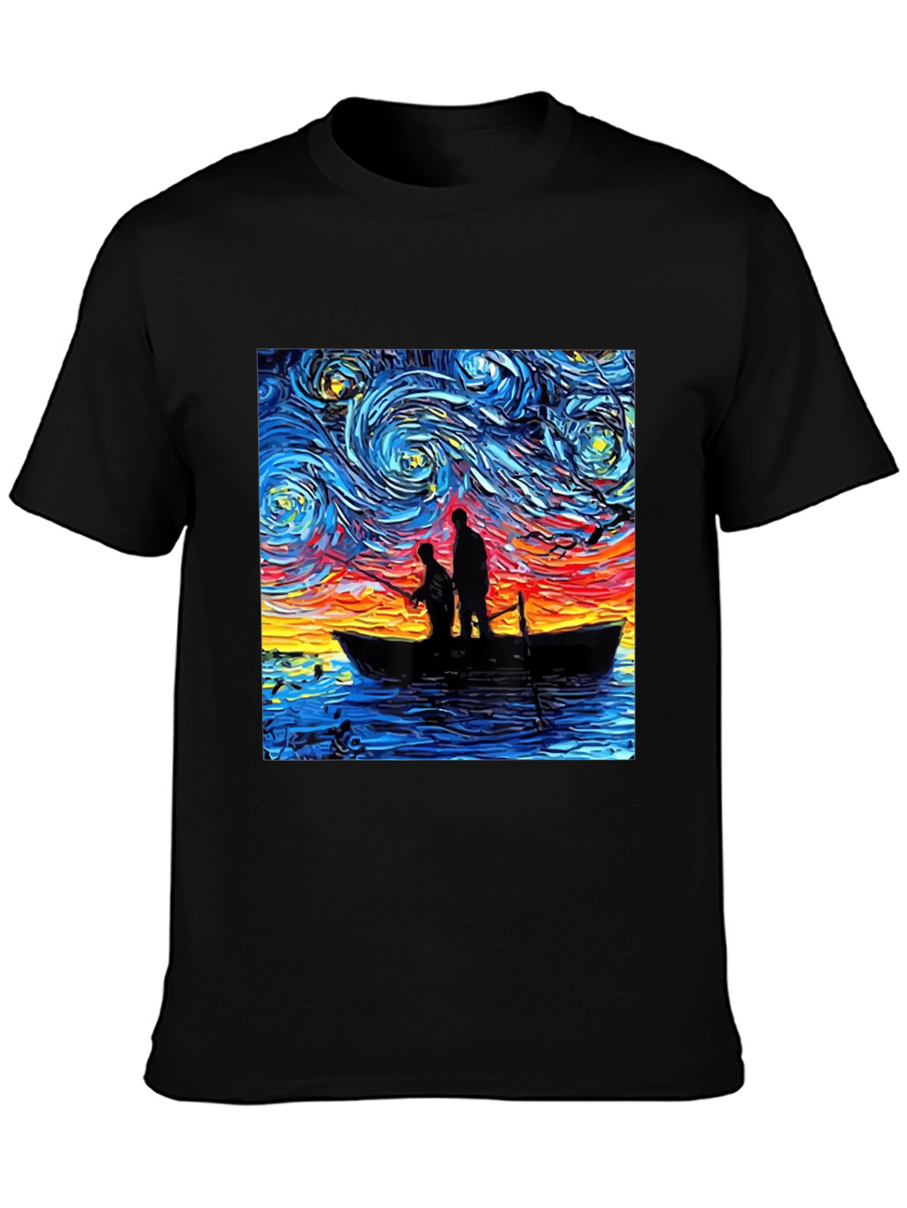 Starry Night Fishing Graphic Tee - Unique Art Shirt