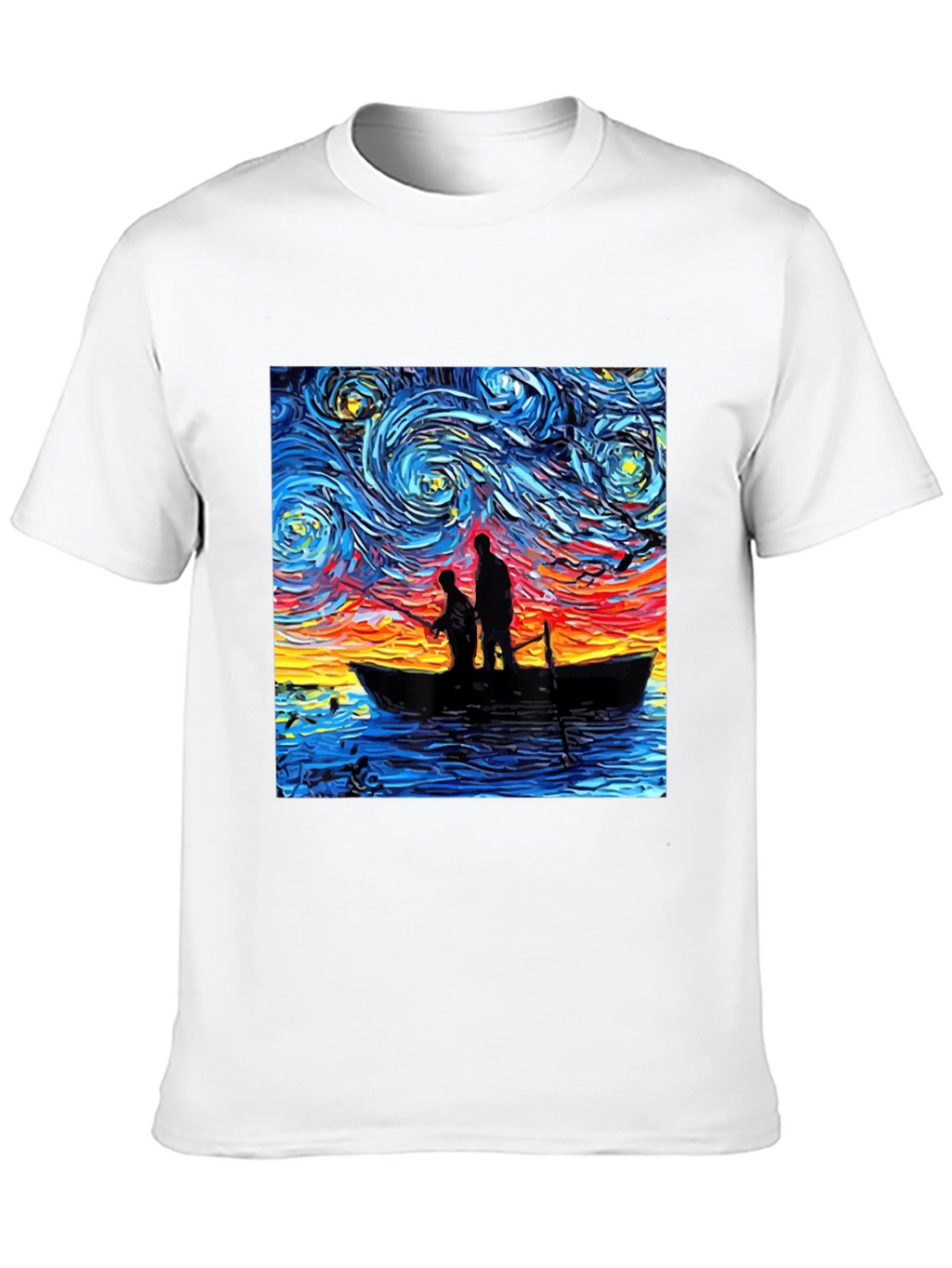 Starry Night Fishing Graphic Tee - Unique Art Shirt