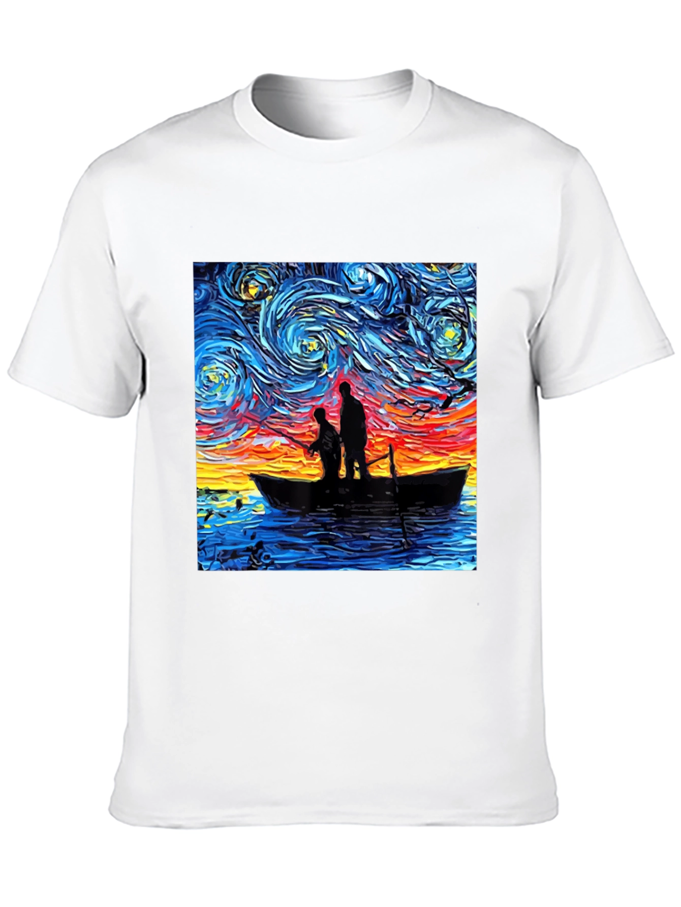 Starry Night Fishing Graphic Tee - Unique Art Shirt