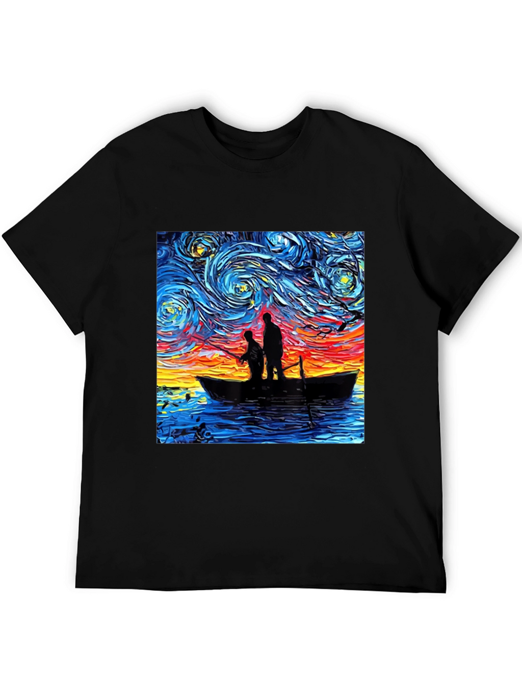 Starry Night Fishing Graphic Tee - Unique Art Shirt
