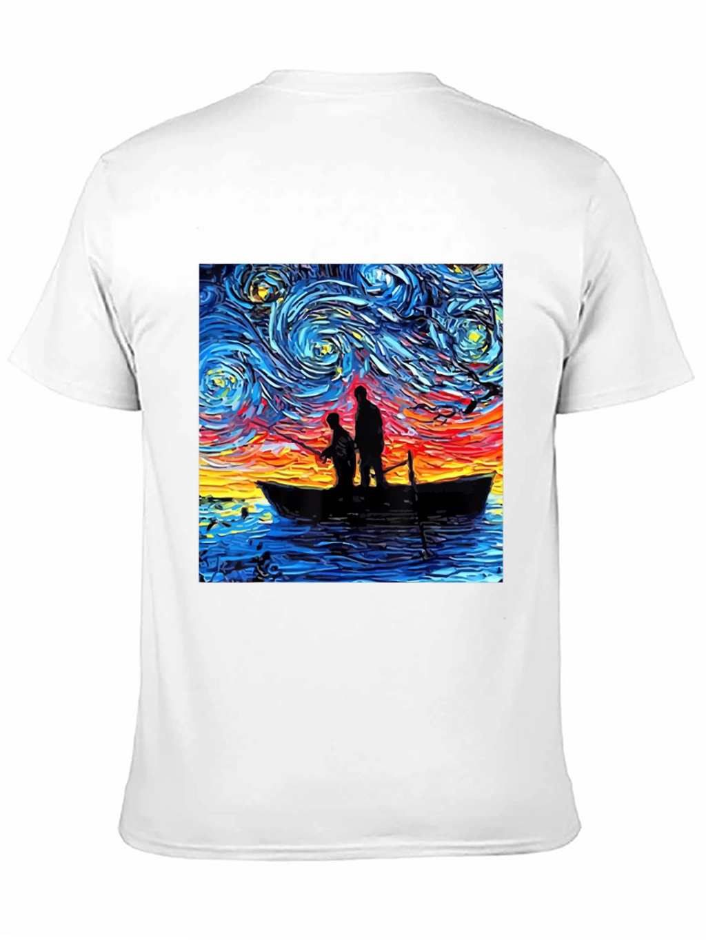 Starry Night Fishing Graphic Tee - Unique Art Shirt