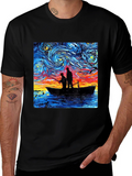 Starry Night Fishing Graphic Tee - Unique Art Shirt