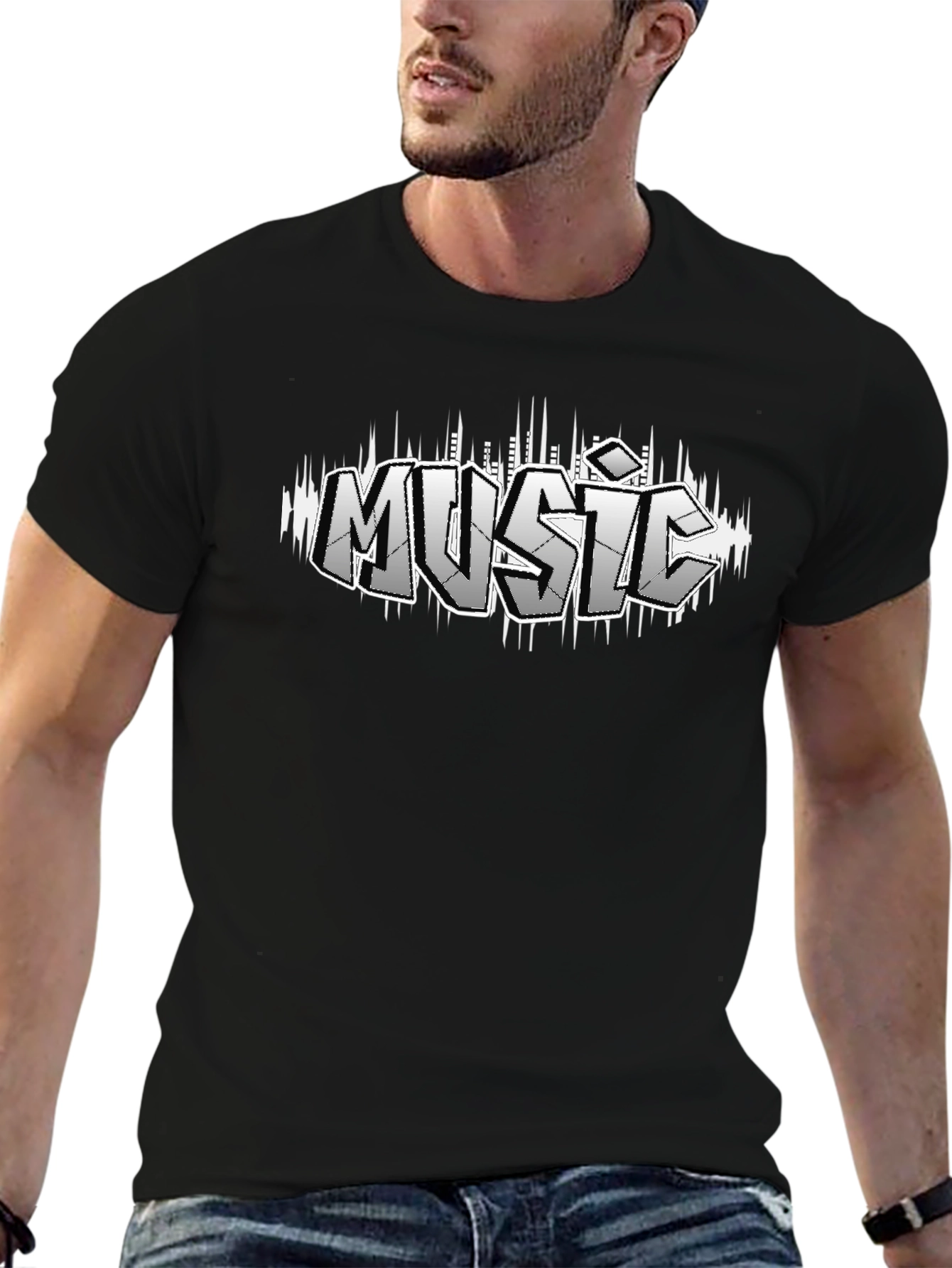 Music Graffiti Style Black T-Shirt