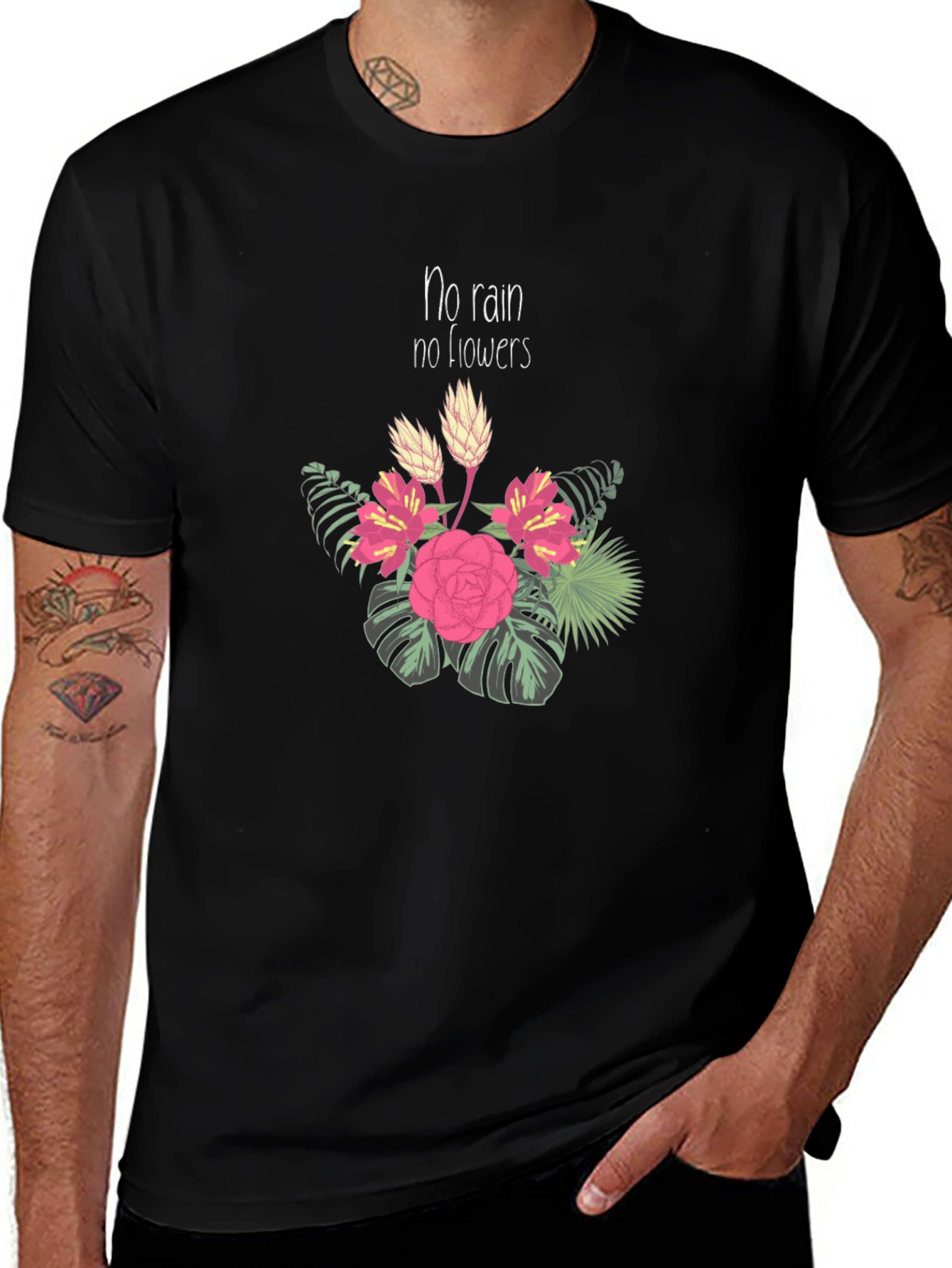 No Rain No Flowers Black Graphic T-Shirt