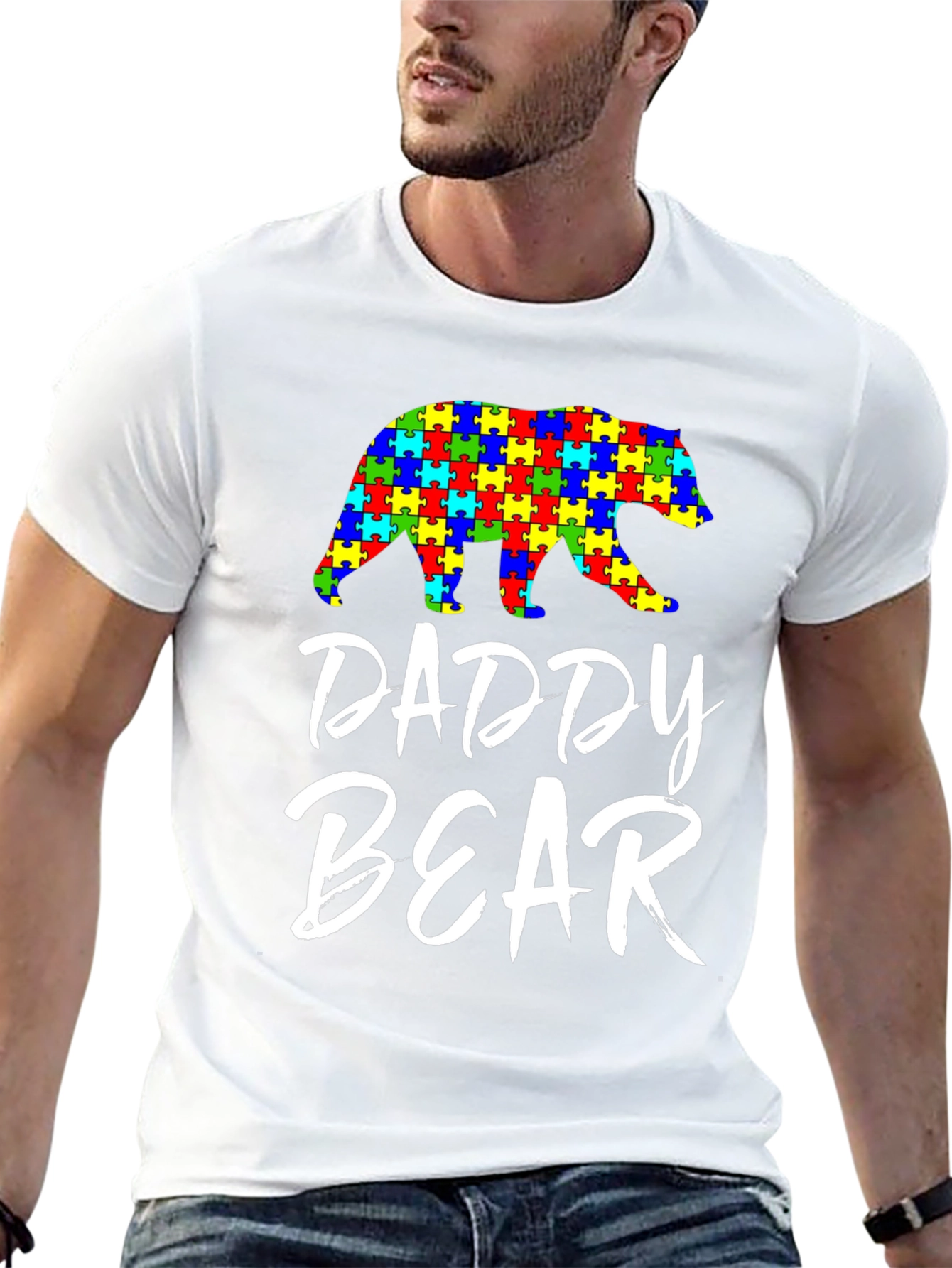Daddy Bear Autism Awareness Puzzle T-Shirt
