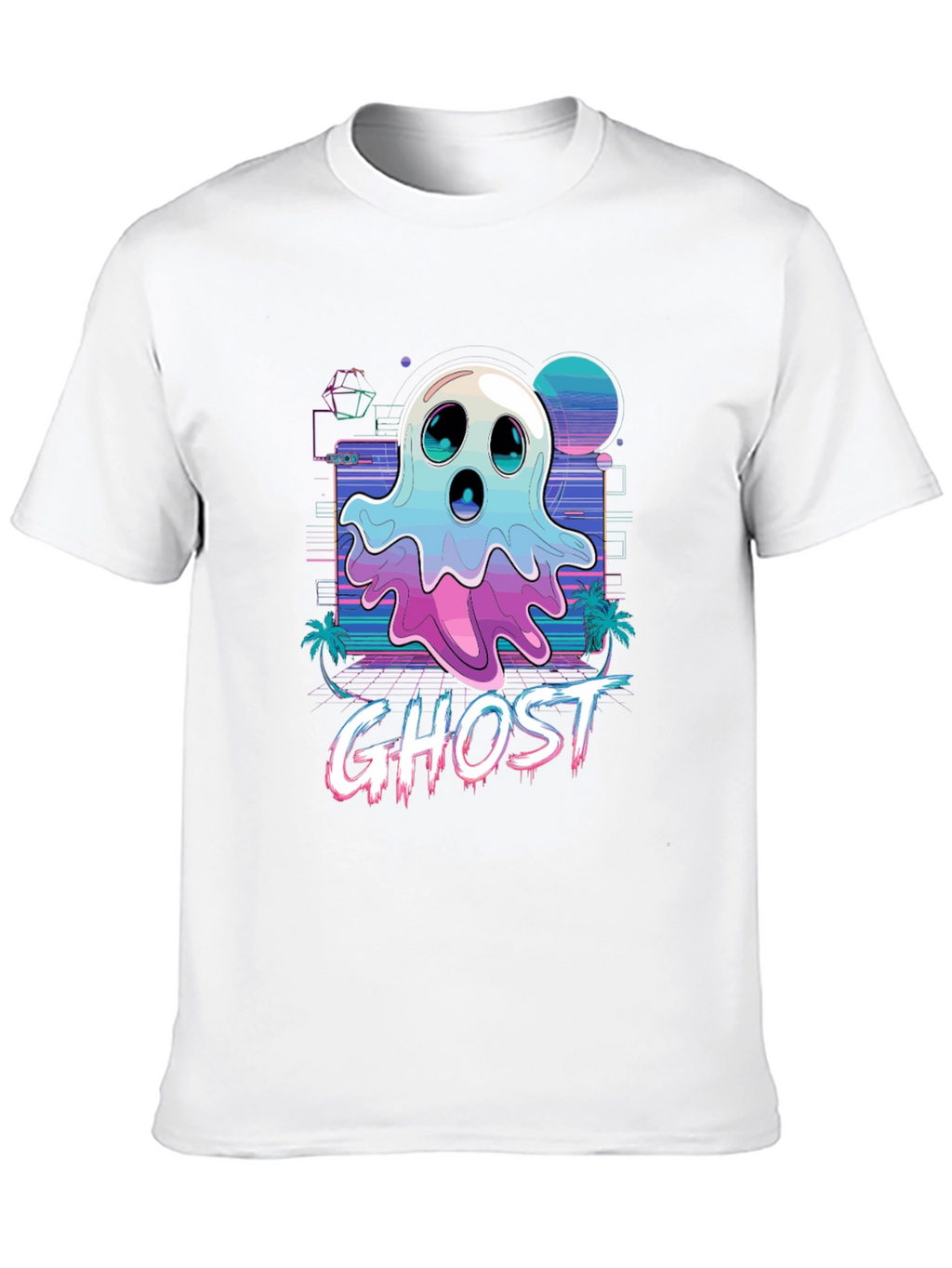 Retro Wave Ghost T-Shirt - Spooky Aesthetic Tee