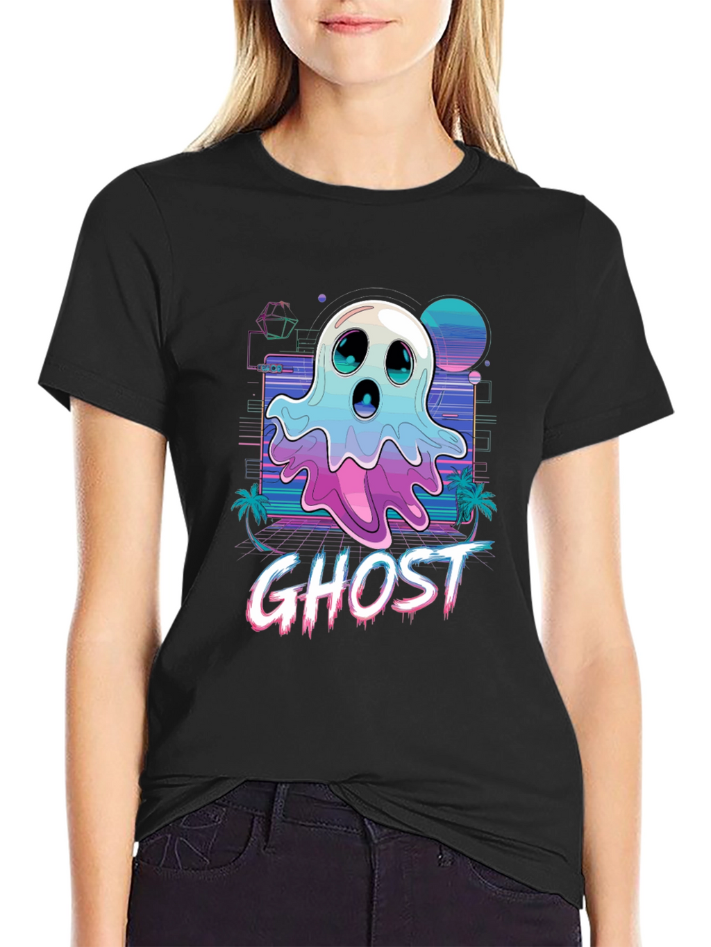 Retro Wave Ghost T-Shirt - Spooky Aesthetic Tee