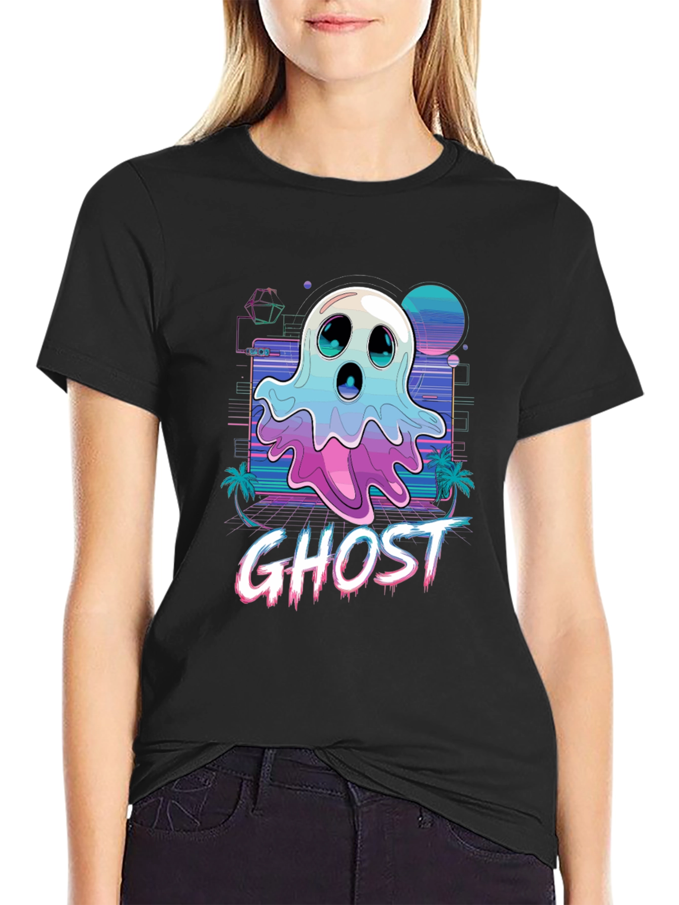 Retro Wave Ghost T-Shirt - Spooky Aesthetic Tee
