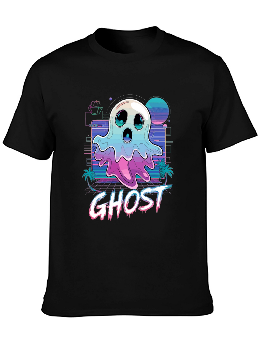 Retro Wave Ghost T-Shirt - Spooky Aesthetic Tee