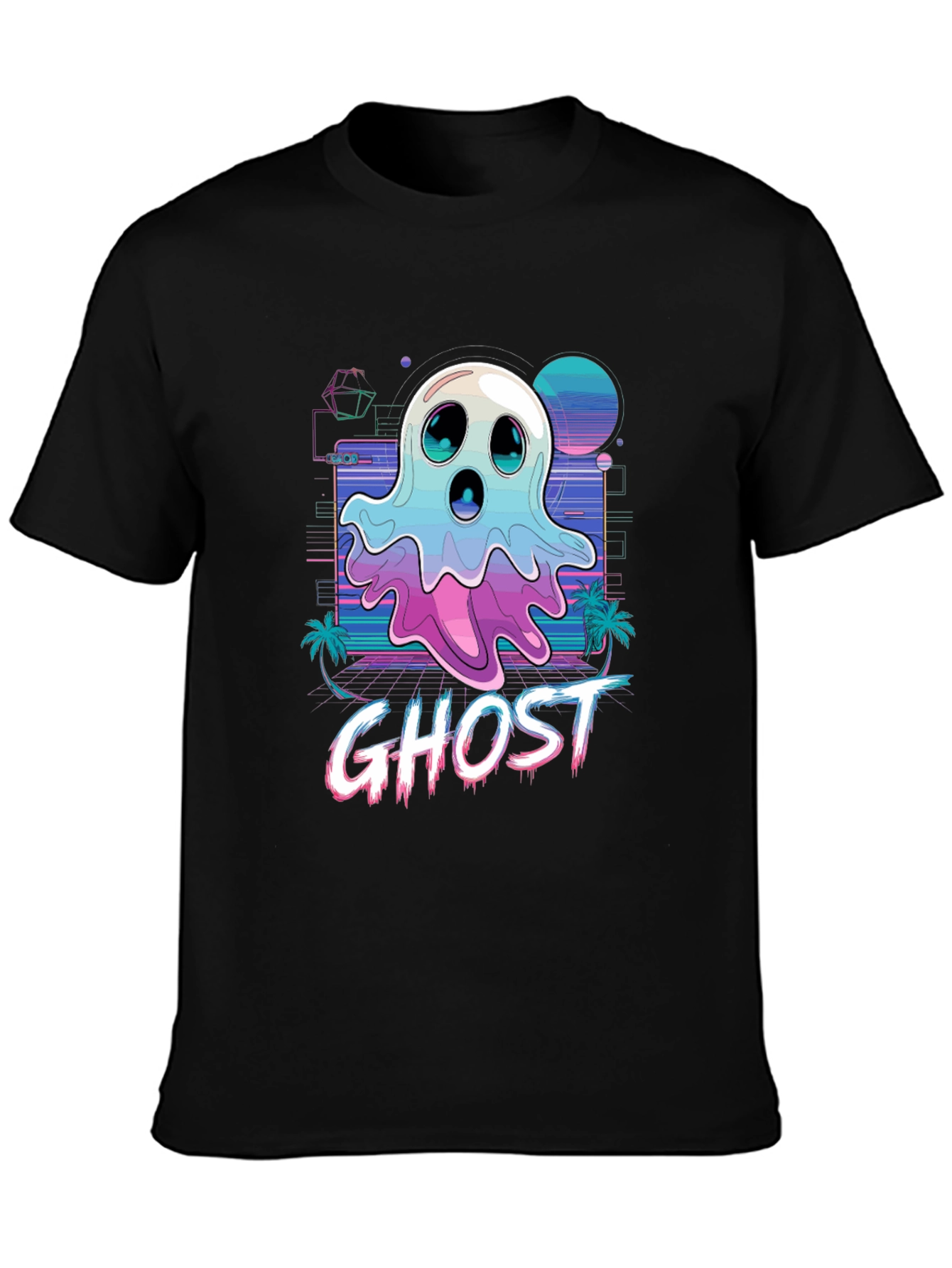 Retro Wave Ghost T-Shirt - Spooky Aesthetic Tee