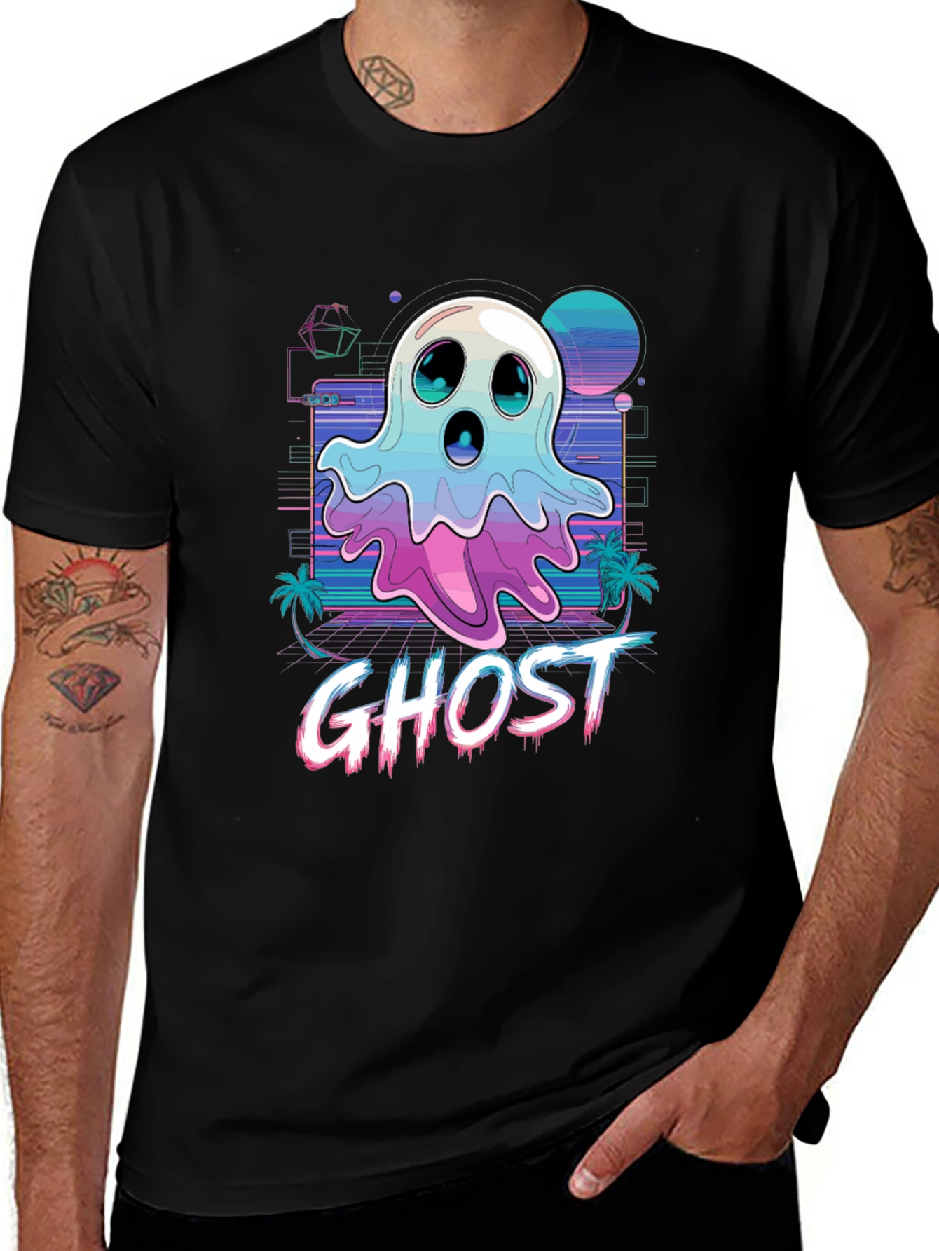 Retro Wave Ghost T-Shirt - Spooky Aesthetic Tee