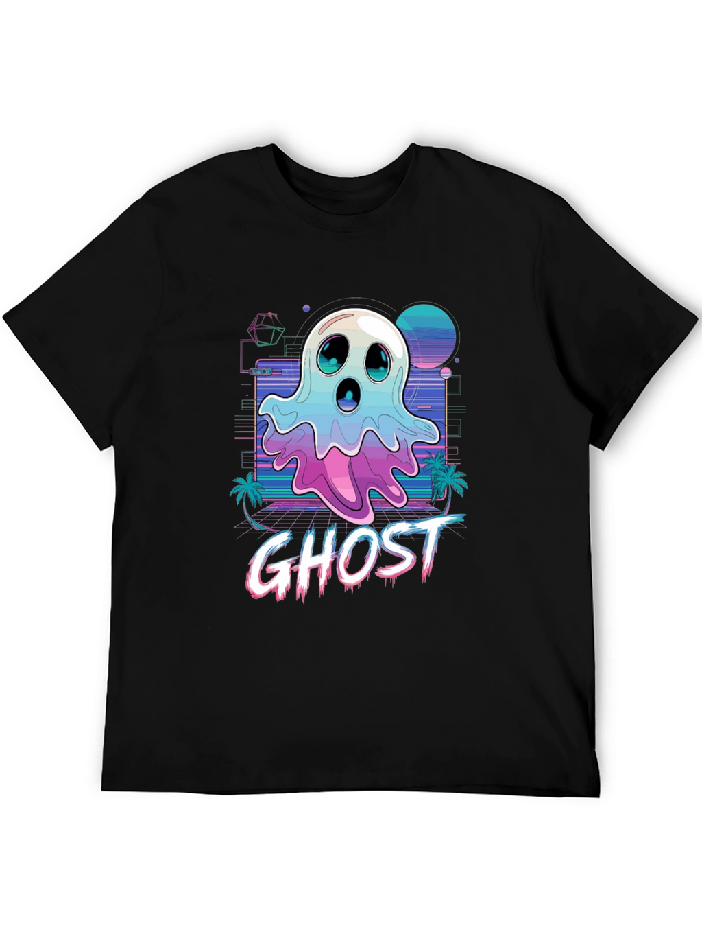 Retro Wave Ghost T-Shirt - Spooky Aesthetic Tee