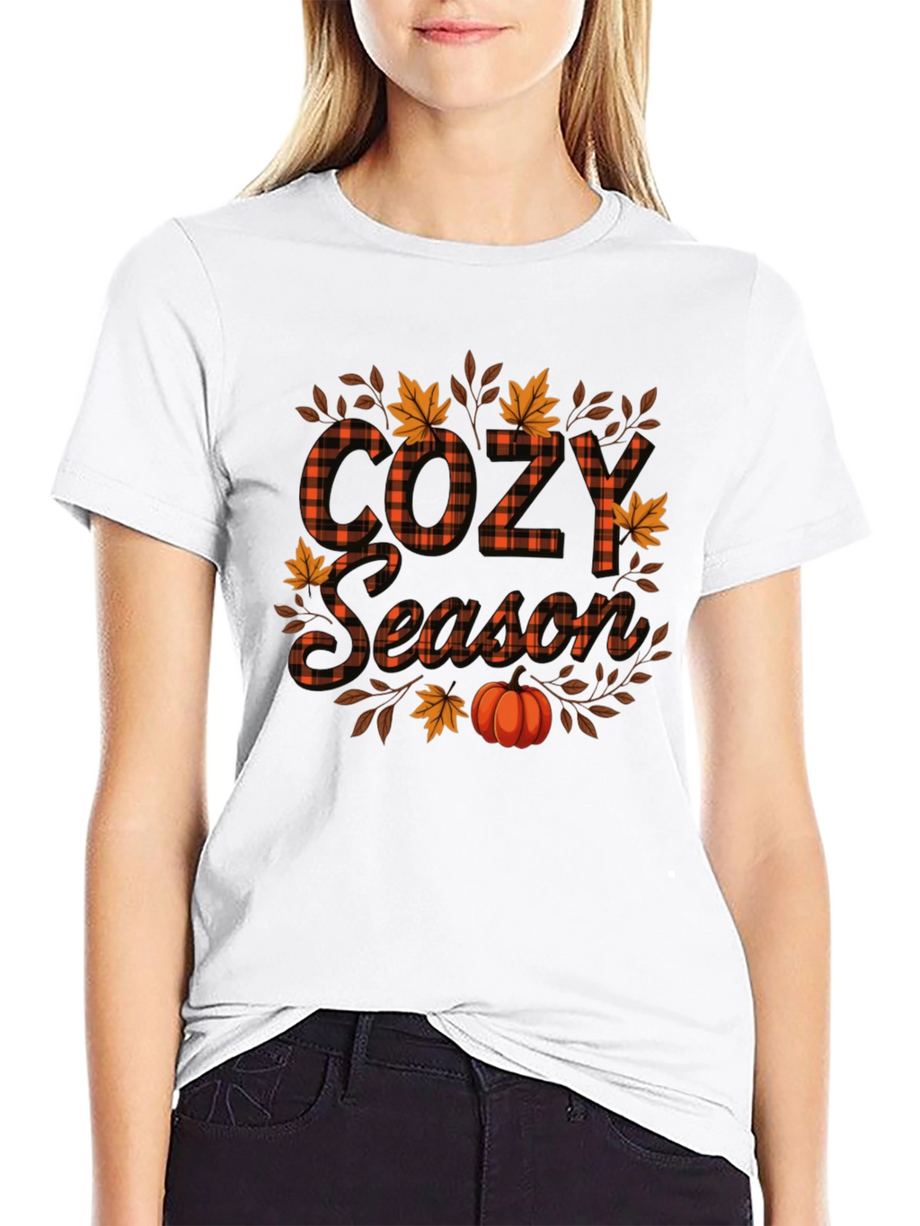 Cozy Season Fall Pumpkin Plaid Graphic Tee