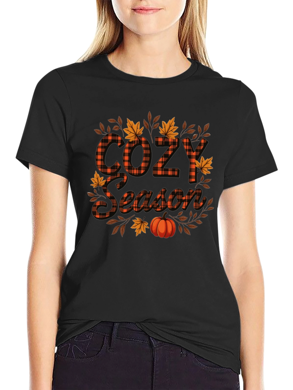 Cozy Season Fall Pumpkin Plaid Graphic Tee