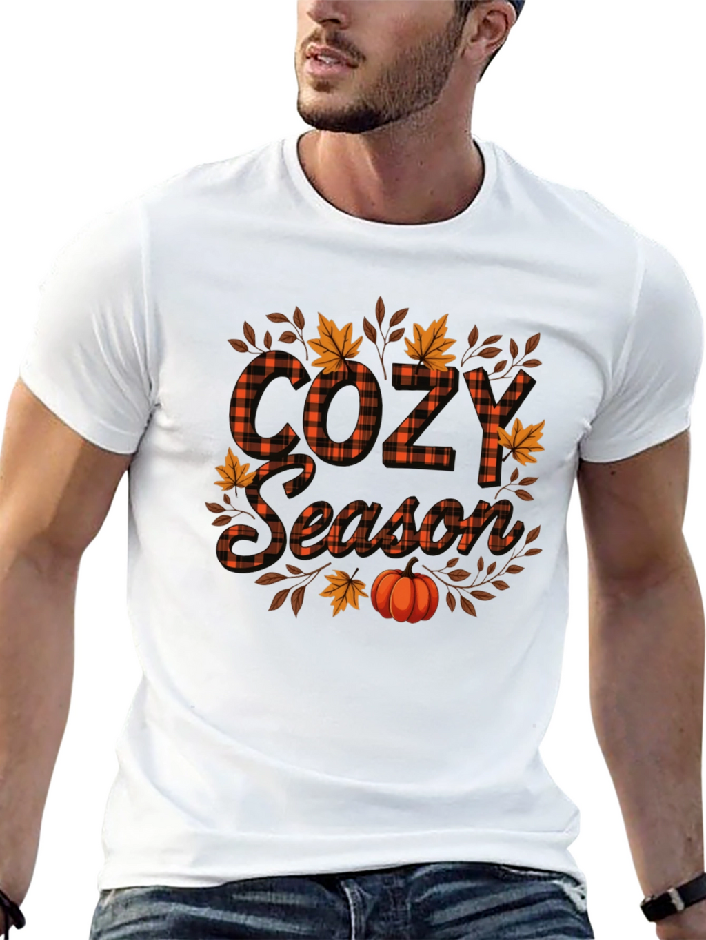 Cozy Season Fall Pumpkin Plaid Graphic Tee