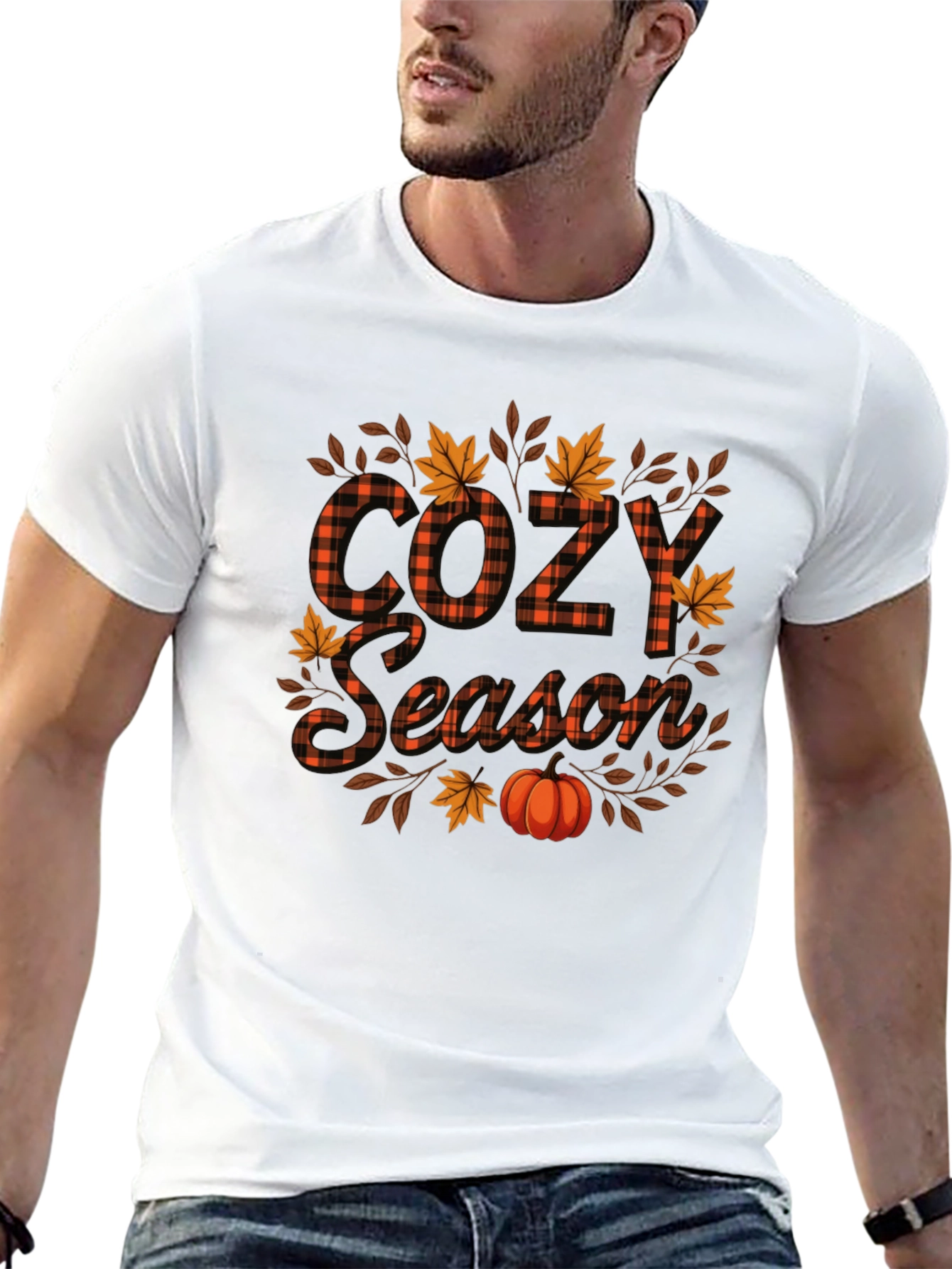 Cozy Season Fall Pumpkin Plaid Graphic Tee