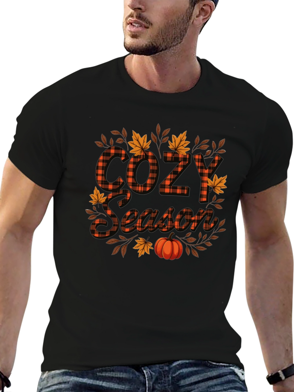 Cozy Season Fall Pumpkin Plaid Graphic Tee