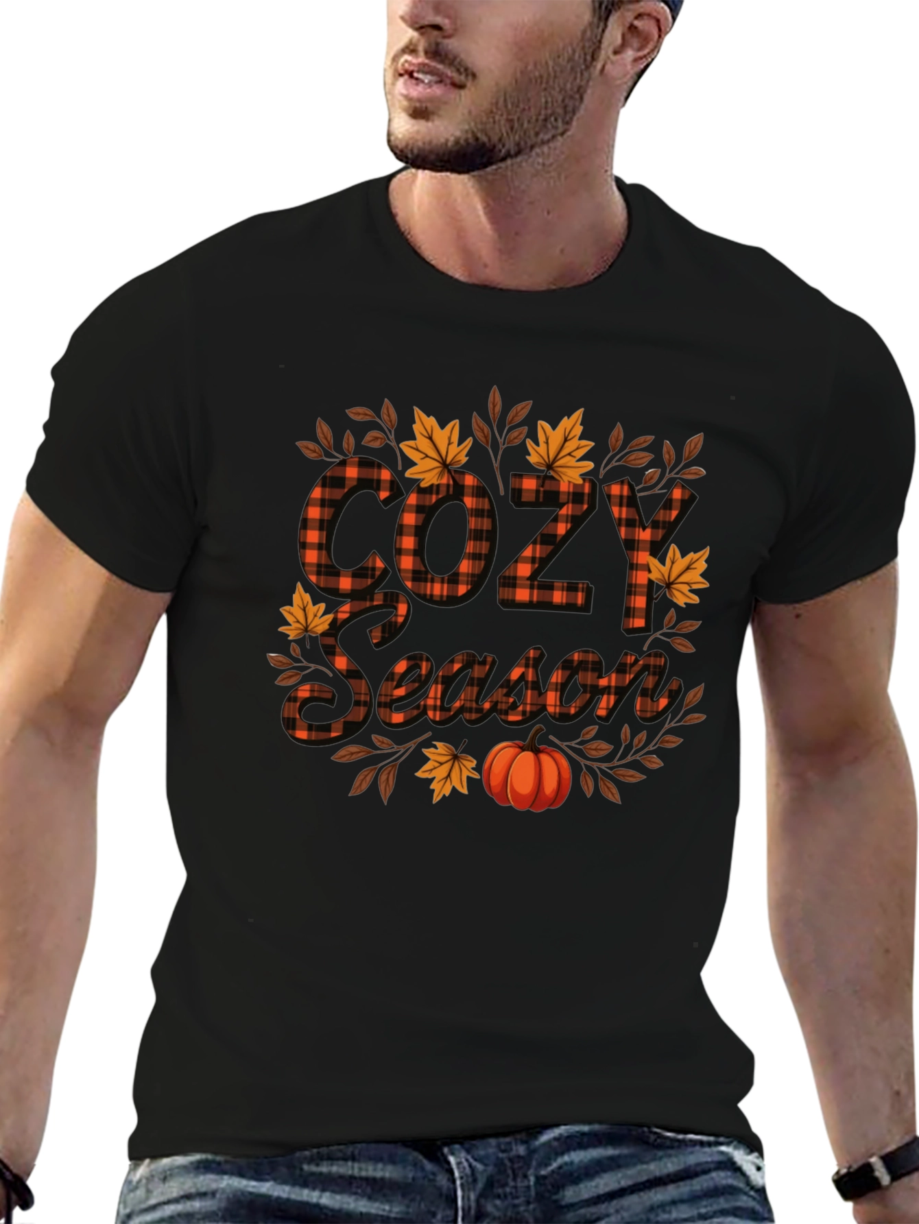 Cozy Season Fall Pumpkin Plaid Graphic Tee