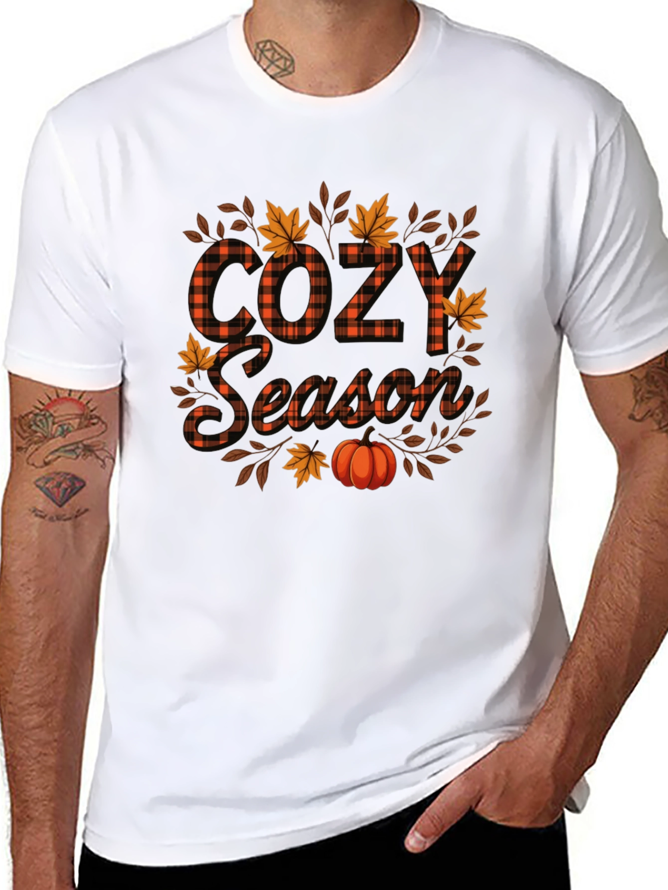 Cozy Season Fall Pumpkin Plaid Graphic Tee
