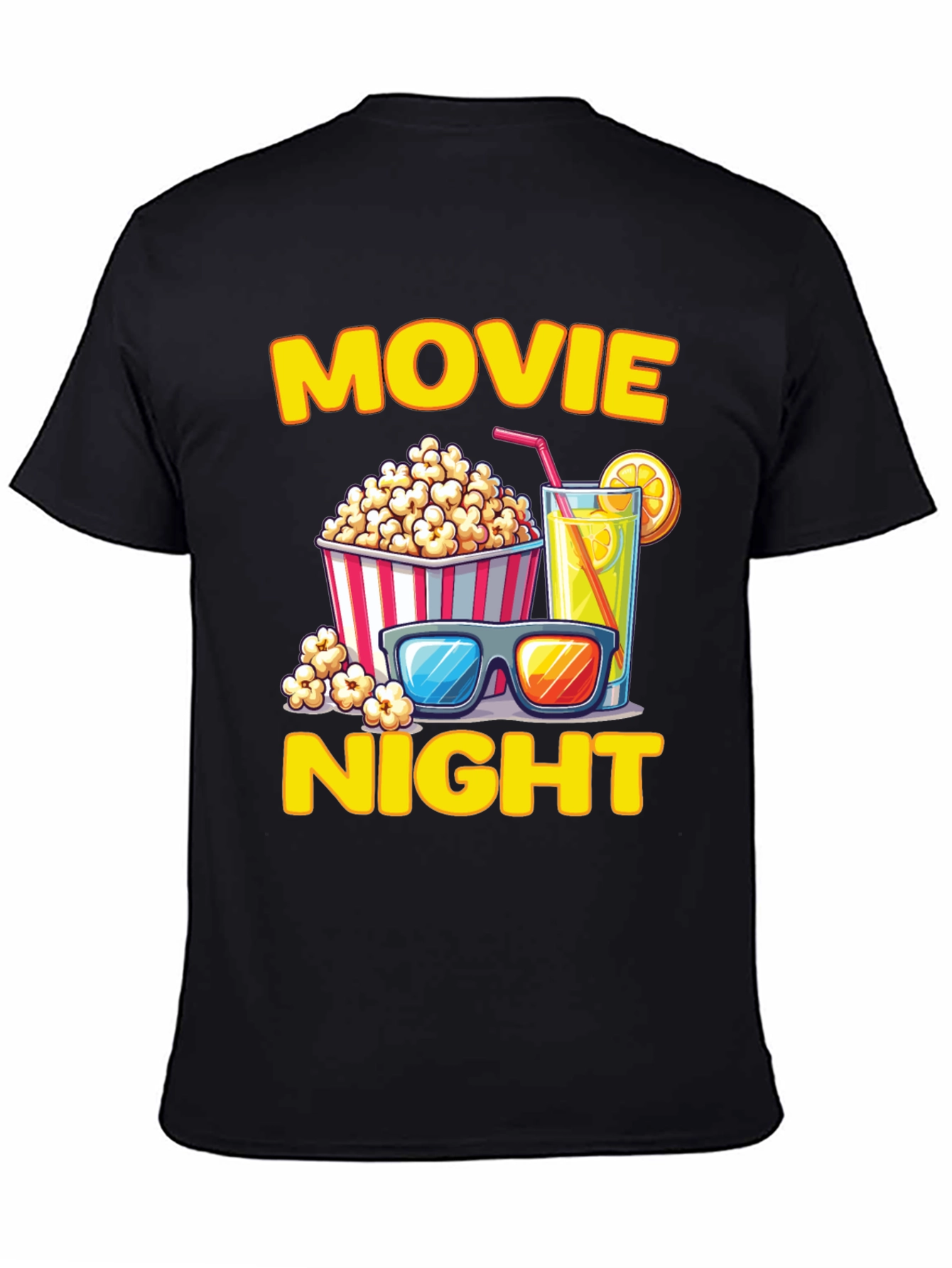 Movie Night T-Shirt - Popcorn Drink and Glasses