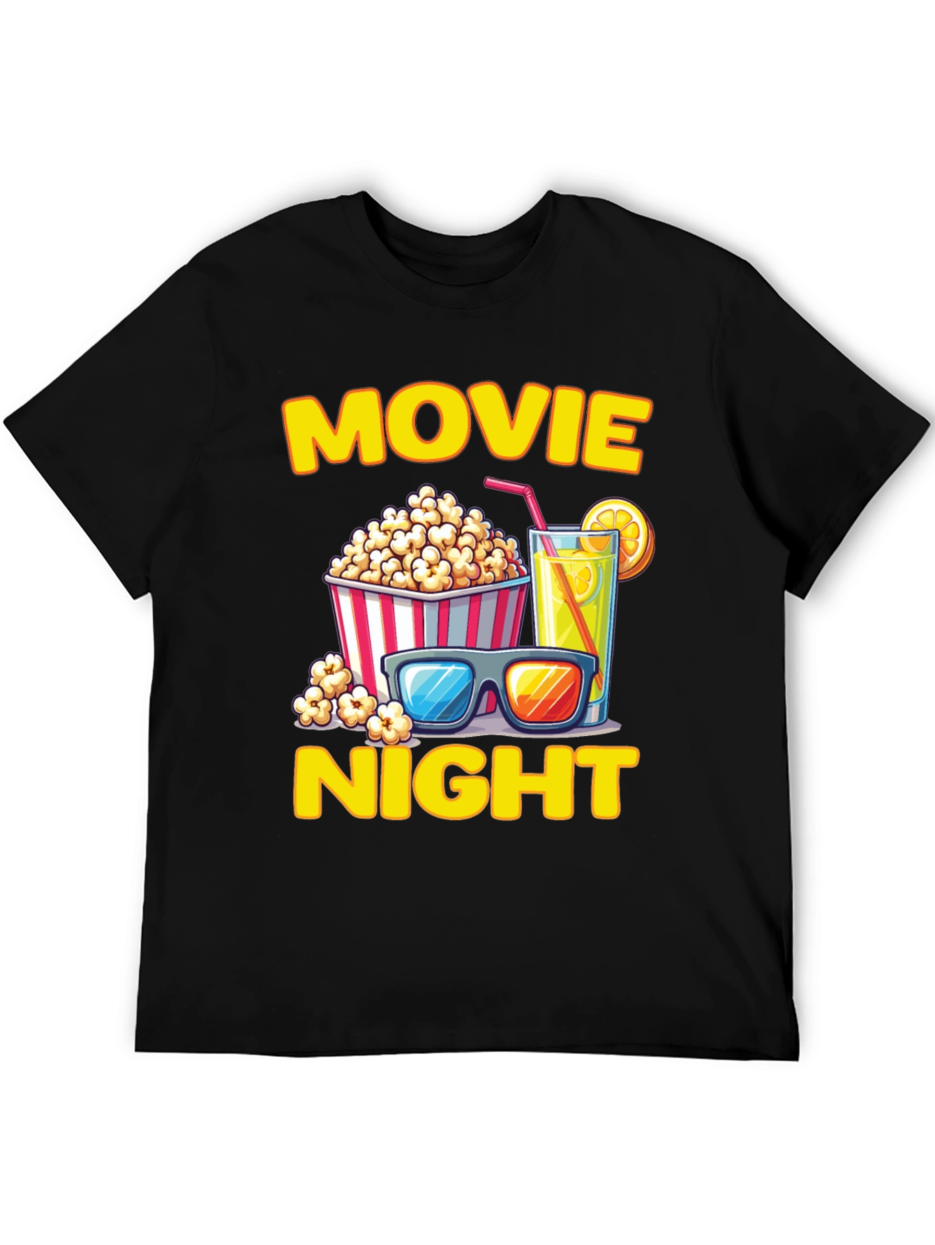 Movie Night T-Shirt - Popcorn Drink and Glasses