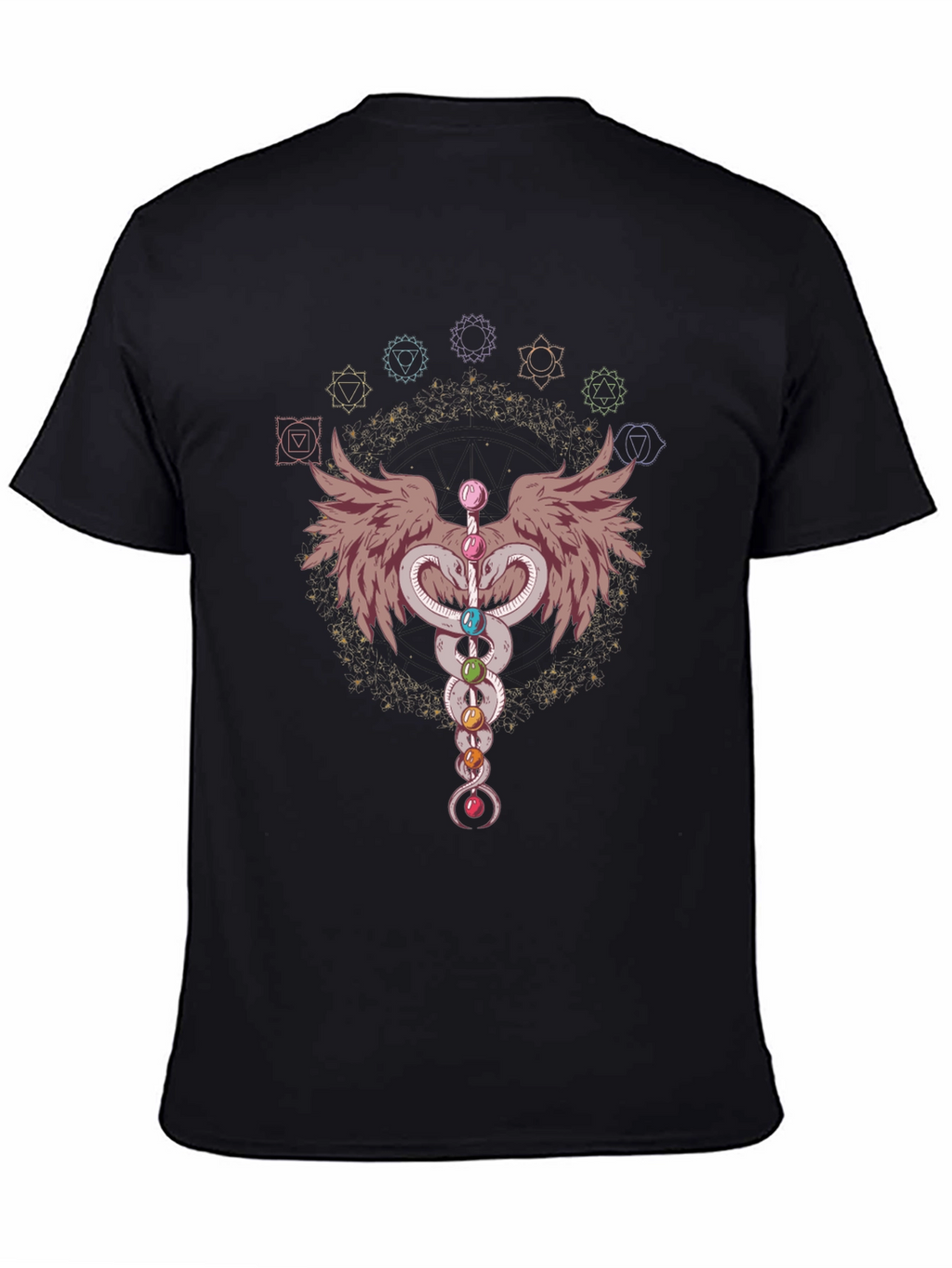 Chakra Snakes & Wings Graphic T-Shirt - Black