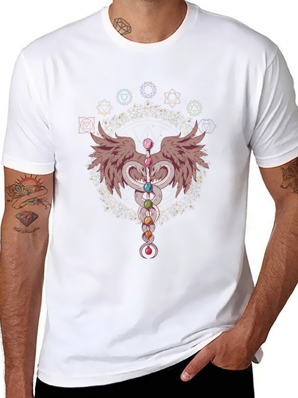 Chakra Snakes & Wings Graphic T-Shirt - Black