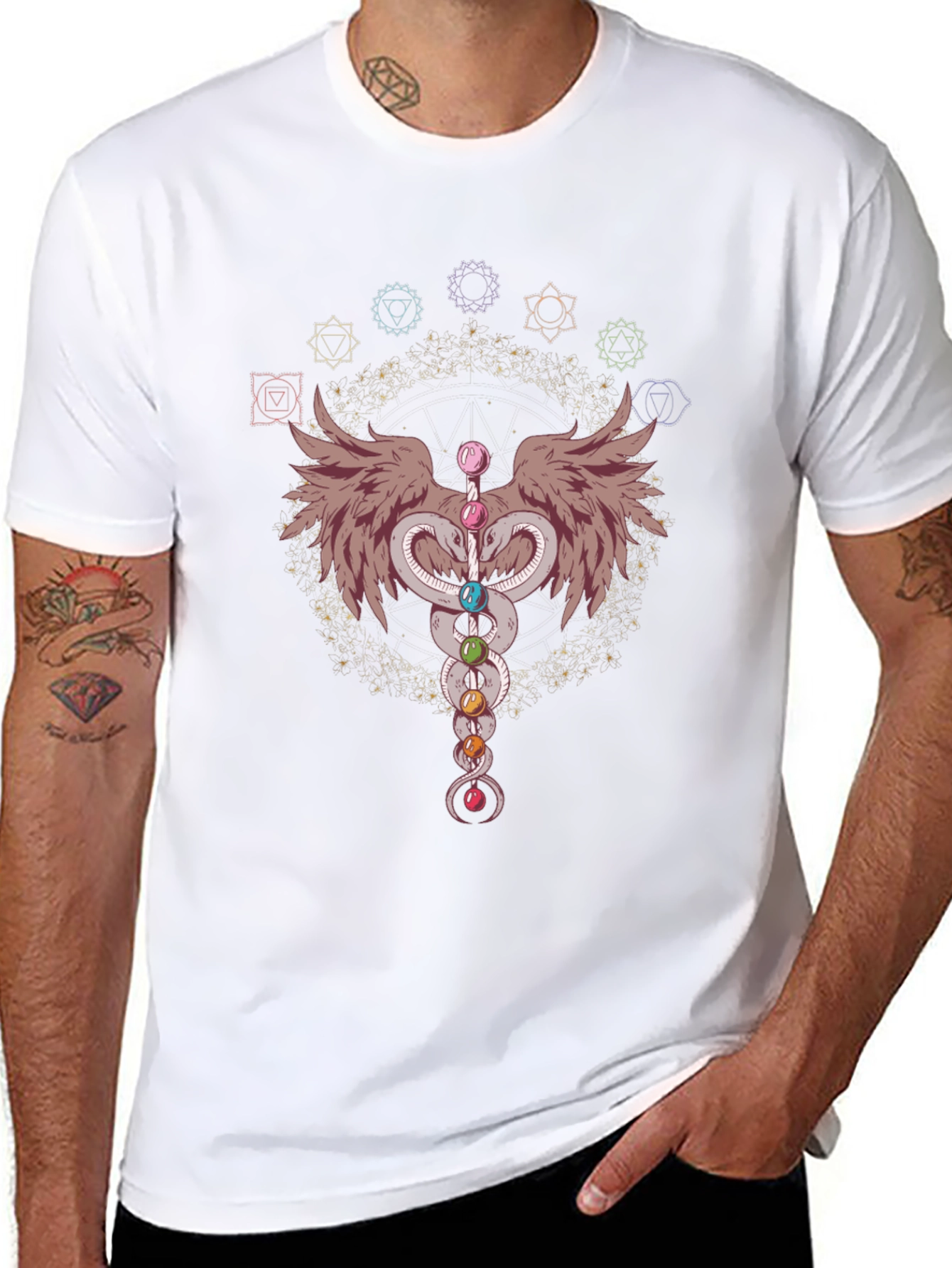 Chakra Snakes & Wings Graphic T-Shirt - Black