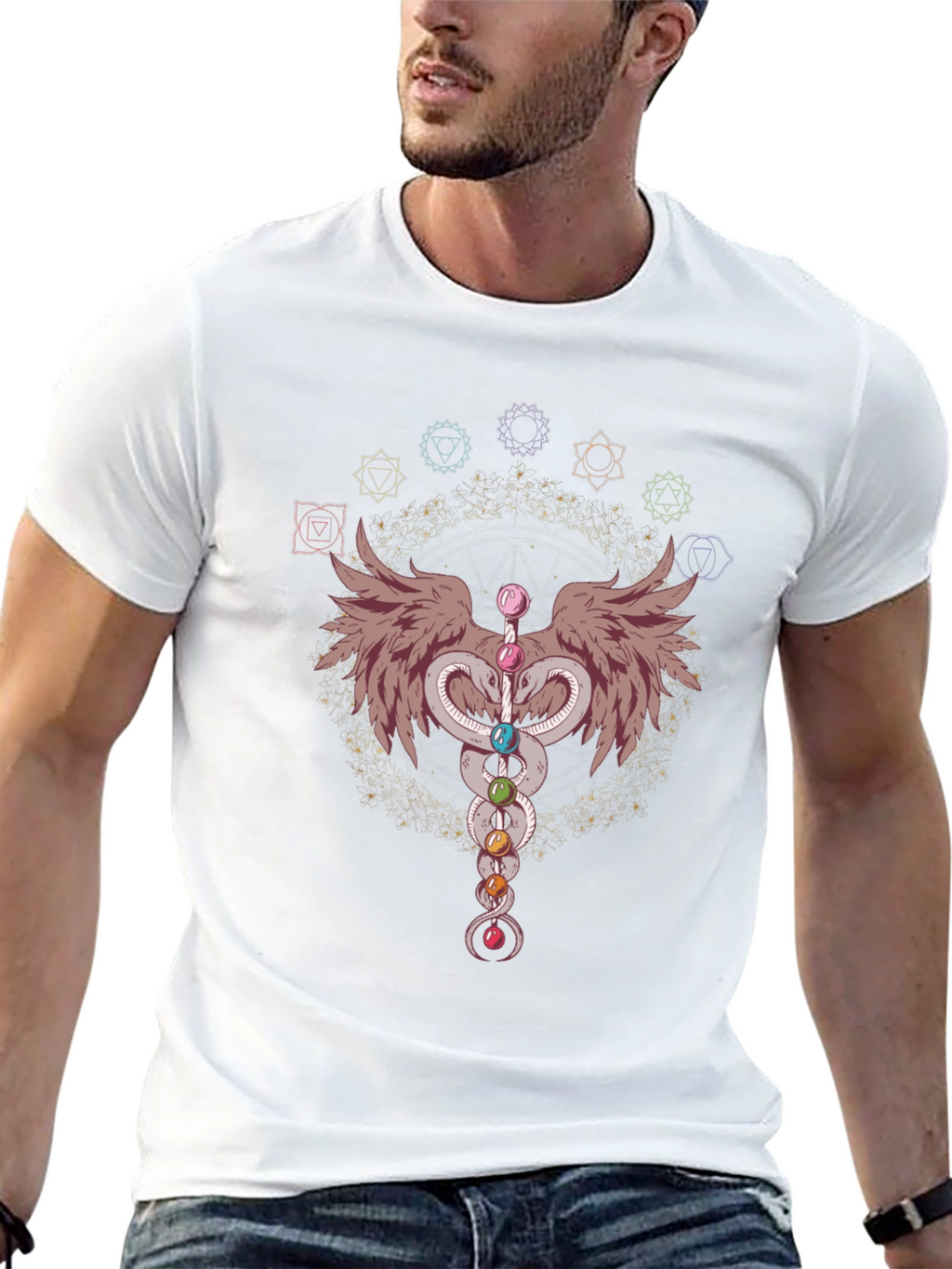 Chakra Snakes & Wings Graphic T-Shirt - Black