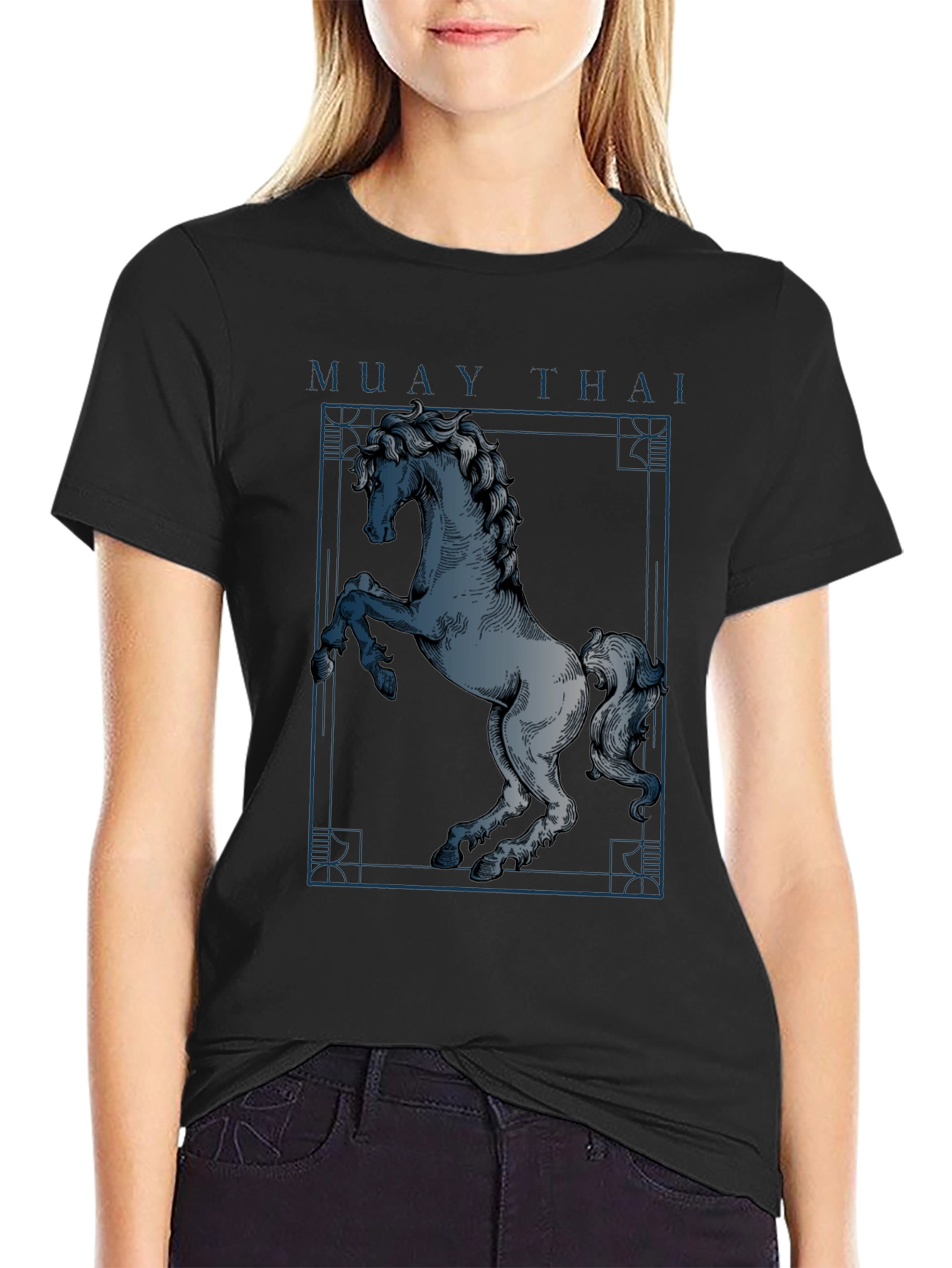 Muay Thai Horse Graphic T-Shirt - Black