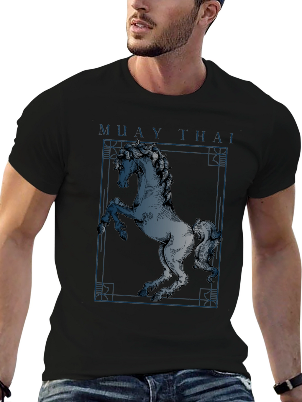 Muay Thai Horse Graphic T-Shirt - Black