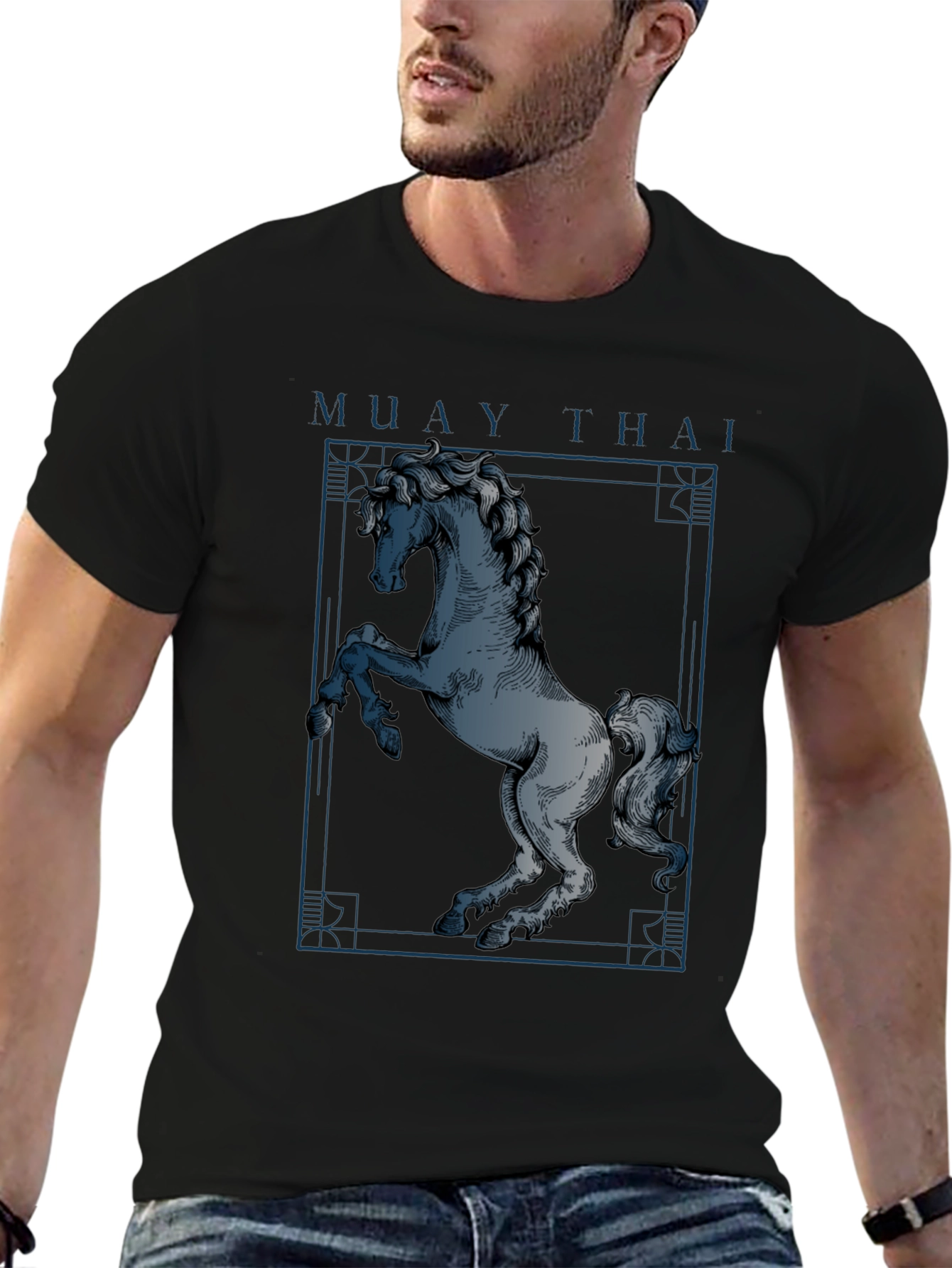 Muay Thai Horse Graphic T-Shirt - Black