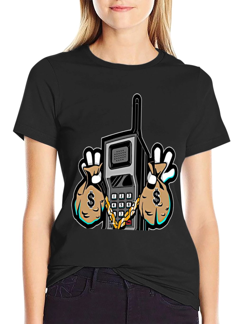 Retro Brick Phone Money Bags Graphic Tee