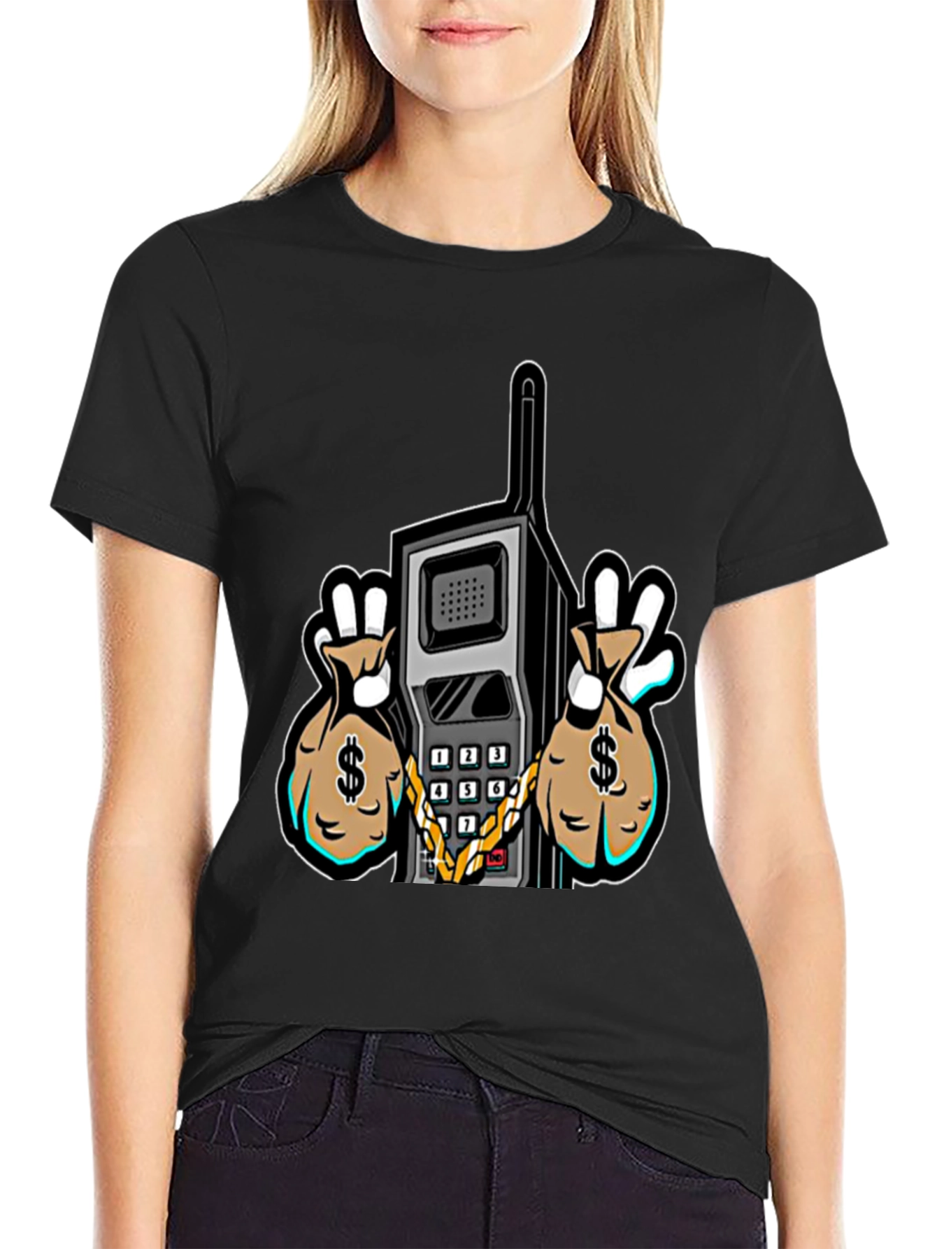 Retro Brick Phone Money Bags Graphic Tee