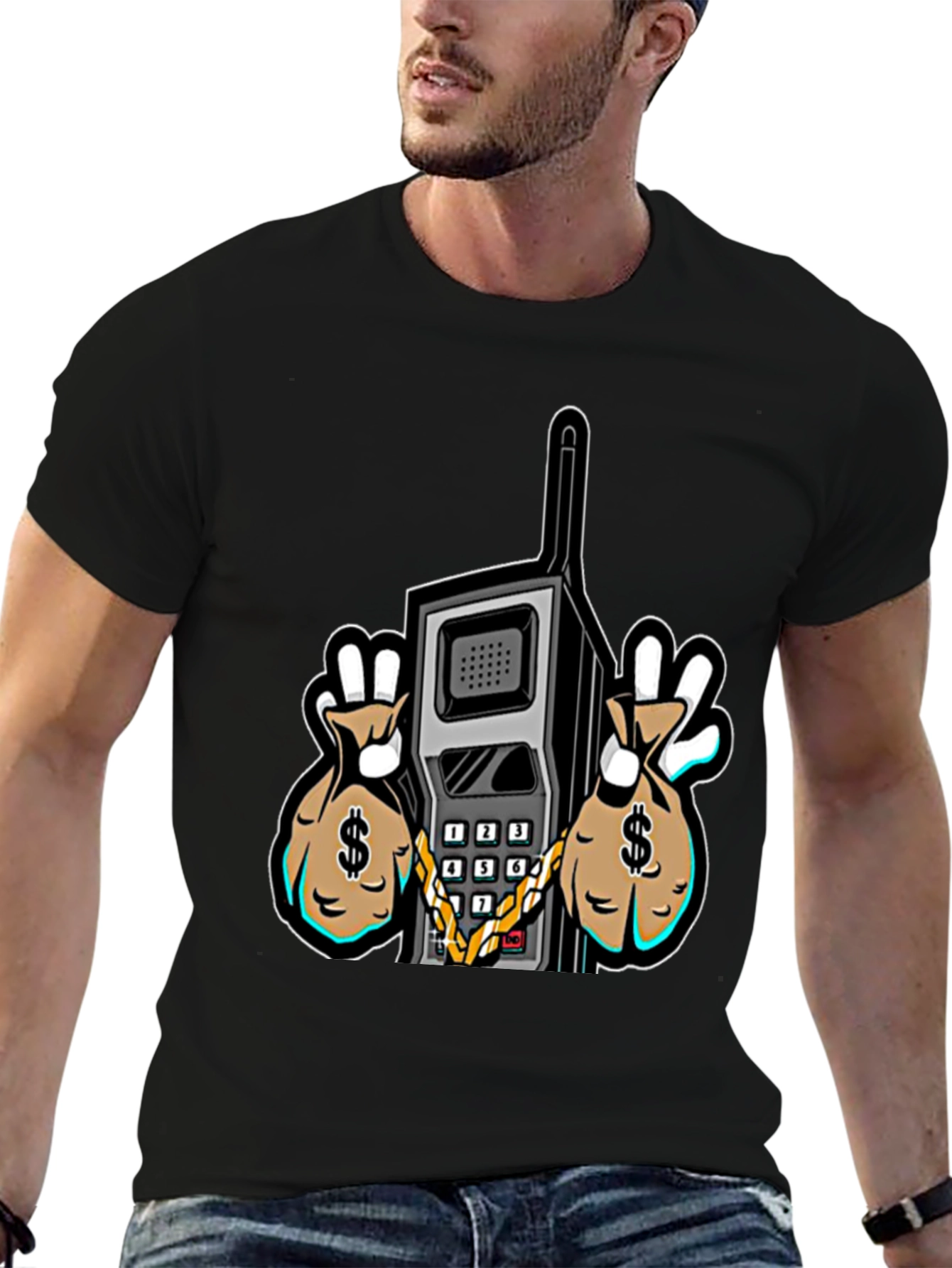 Retro Brick Phone Money Bags Graphic Tee