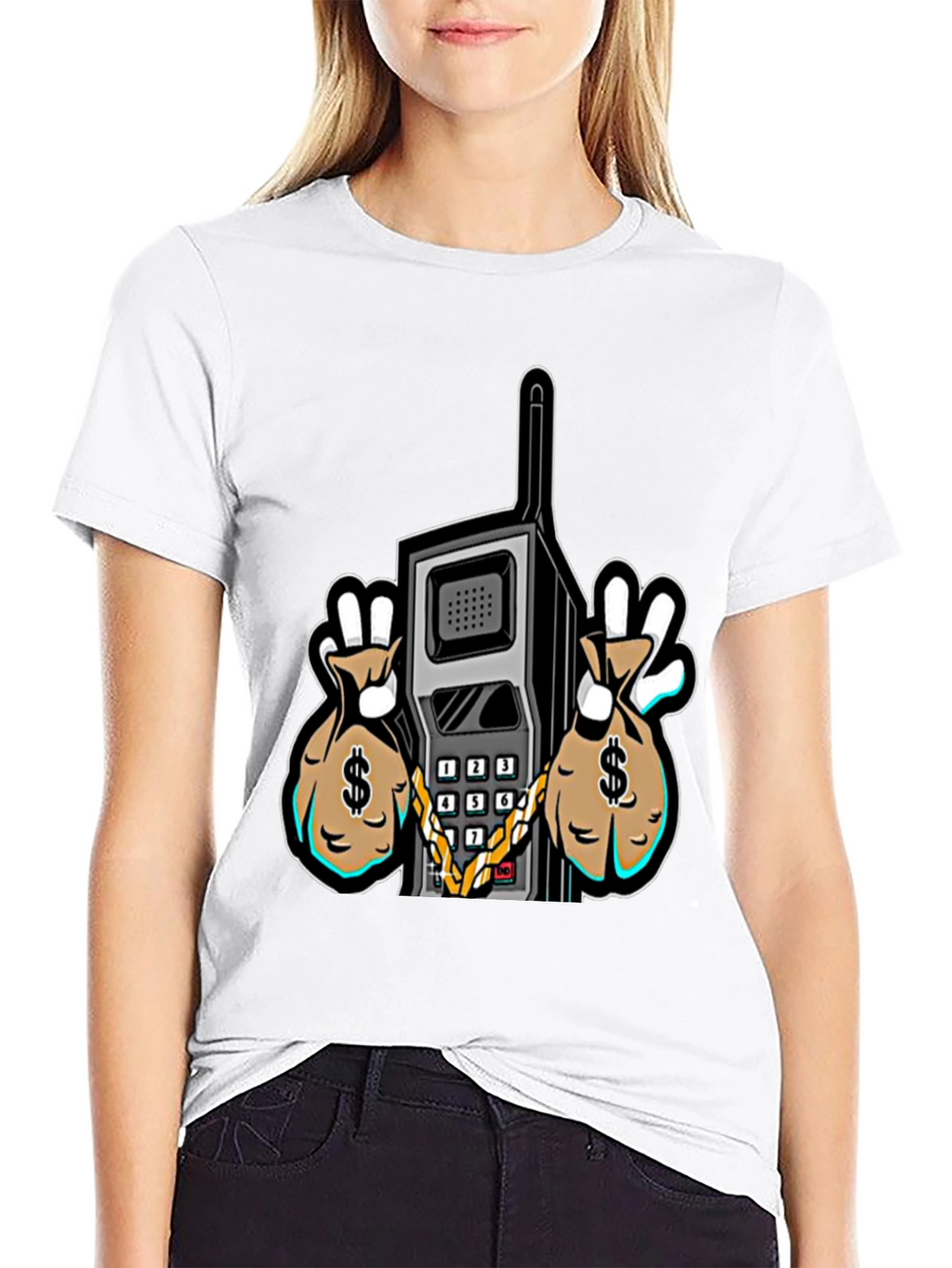 Retro Brick Phone Money Bags Graphic Tee