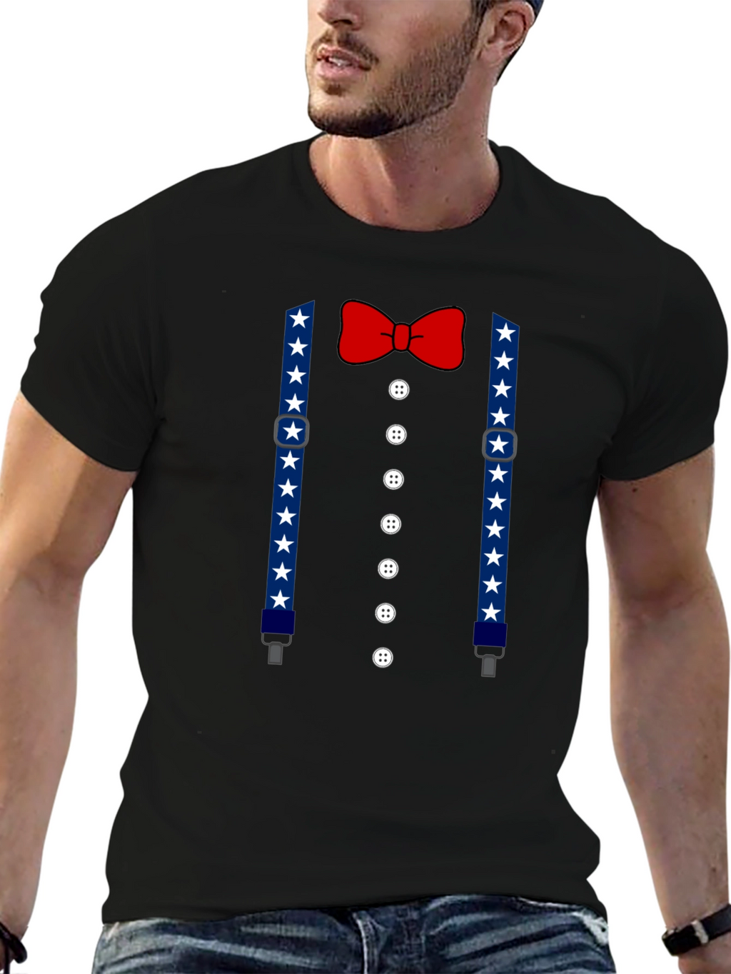 Patriotic Suspenders & Bow Tie Mens T-Shirt