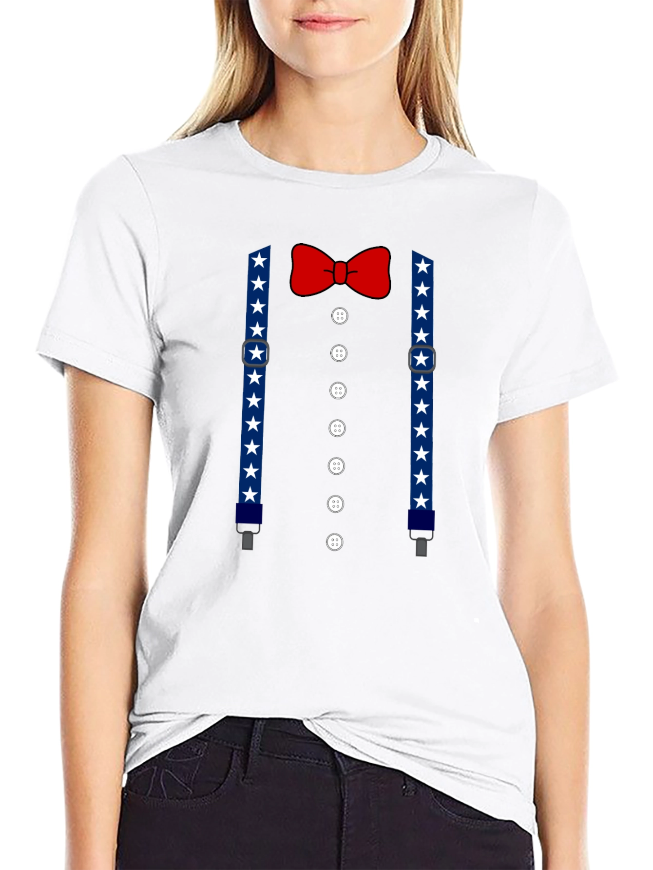 Patriotic Suspenders & Bow Tie Mens T-Shirt