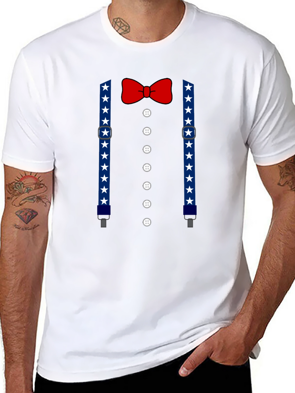 Patriotic Suspenders & Bow Tie Mens T-Shirt